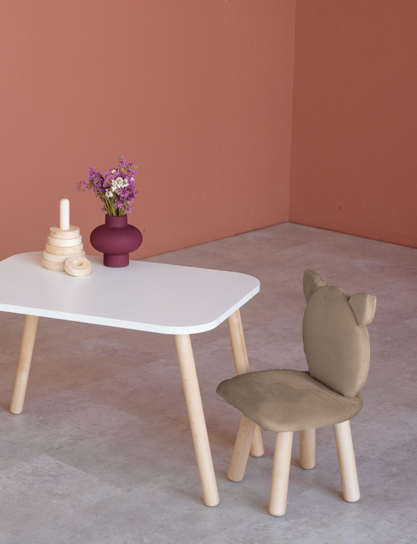 Furniture set: rectangular table without drawer and chair Cat, 3-5 years old, 105-115 cm, Cappuccino