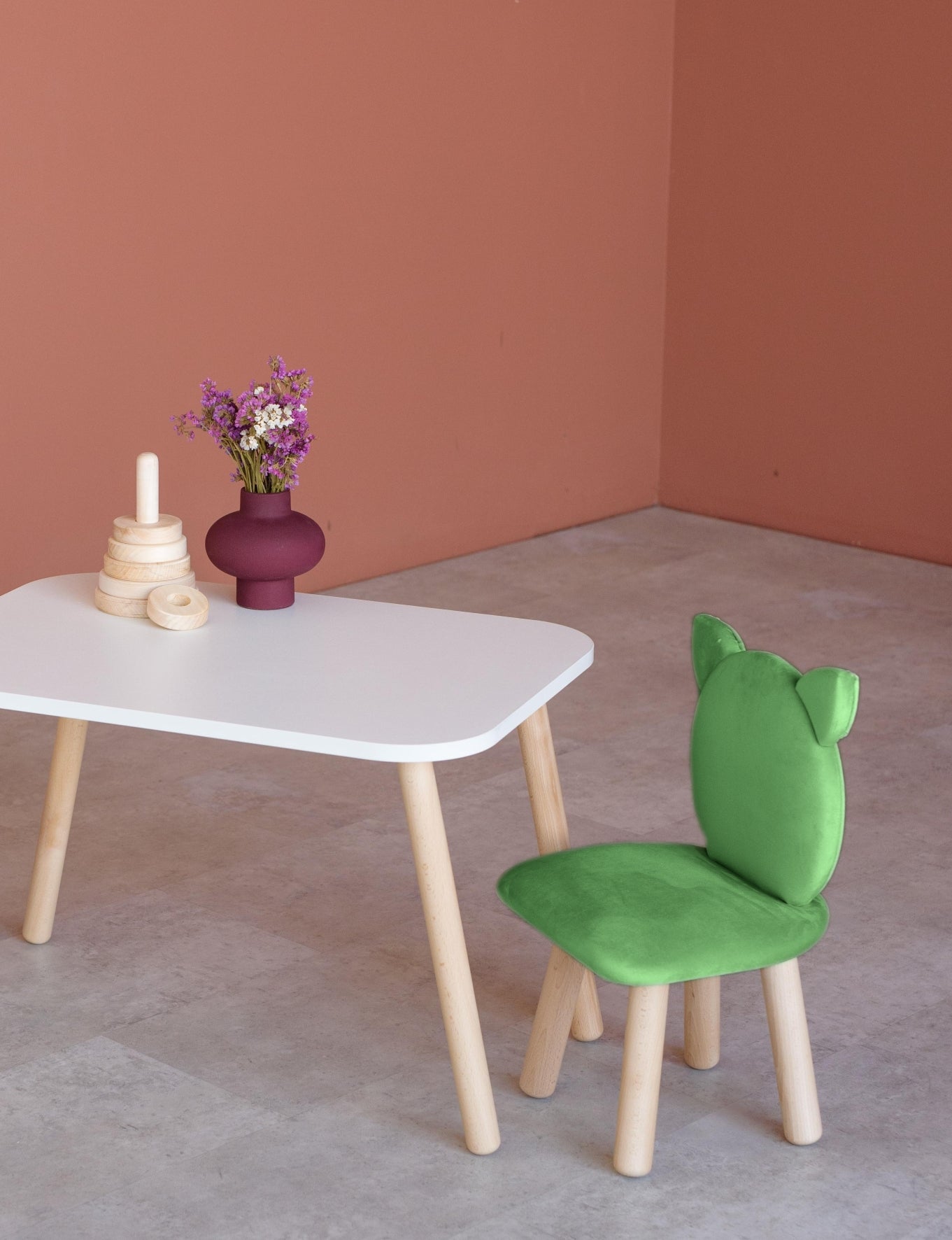 Furniture set: rectangular table without drawer and chair Cat, 5-7 years old, 115-125 cm, Green