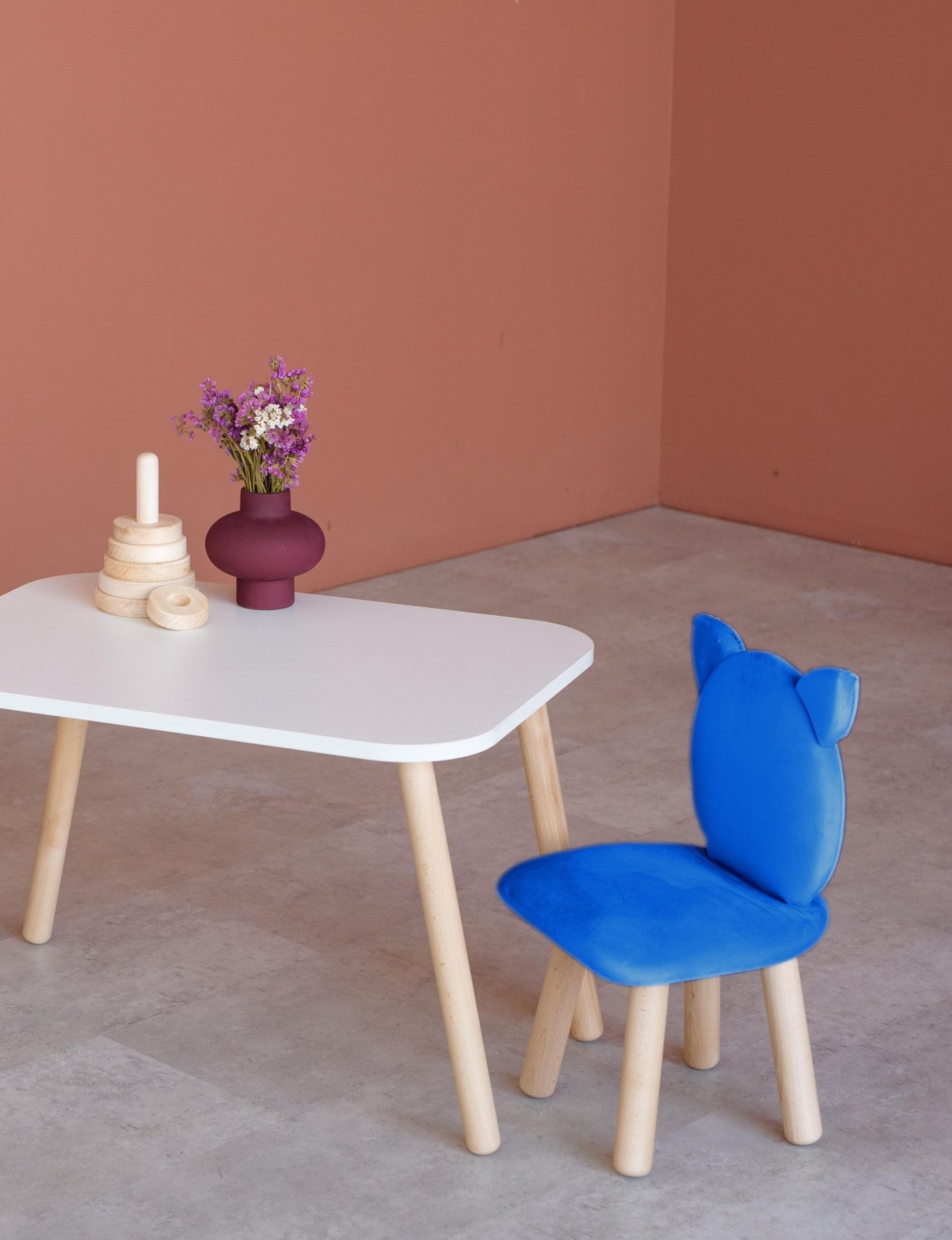 Furniture set: rectangular table without drawer and chair Cat, 3-5 years old, 105-115 cm, Blue