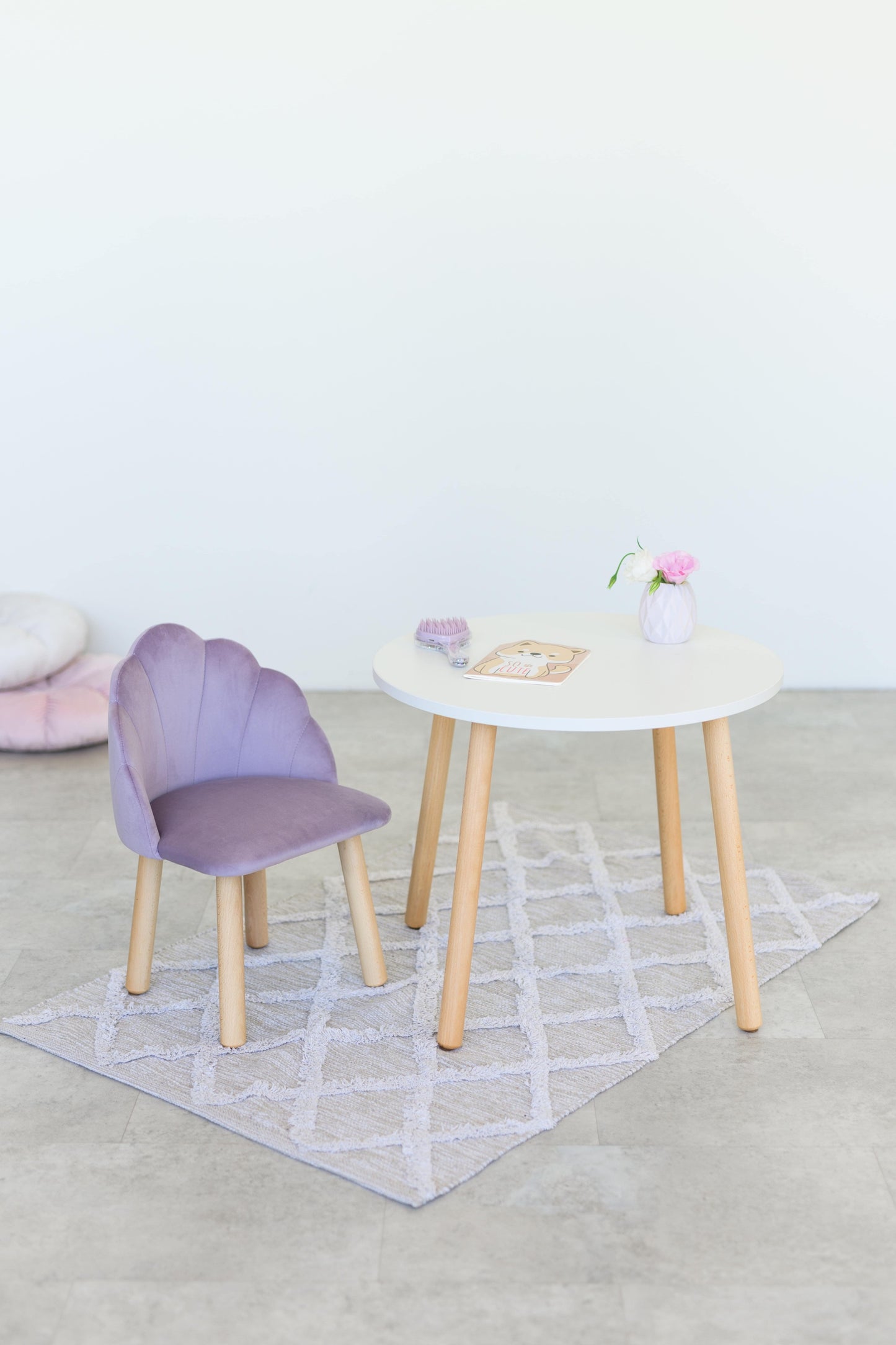 Furniture set: table without drawer and armchair Seashell, 5-7 years old, 115-125 cm, Lilac
