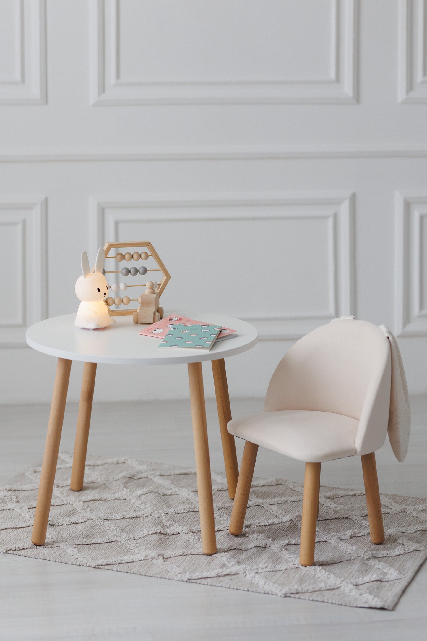 Furniture set: table without drawer and armchair Bunny, 2-4 years old, 90-105 cm, Milk
