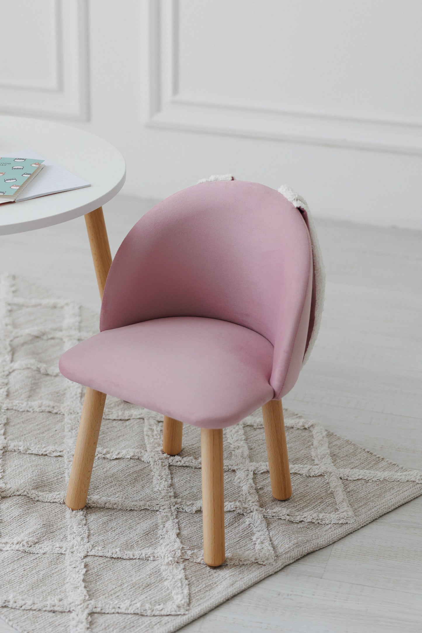 Furniture set: table without drawer and armchair Bunny, 2-4 years old, 90-105 cm, Soft pink