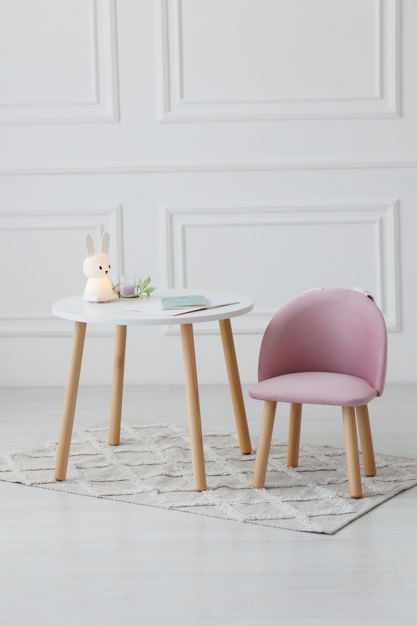 Furniture set: table without drawer and armchair Bunny, 2-4 years old, 90-105 cm, Soft pink