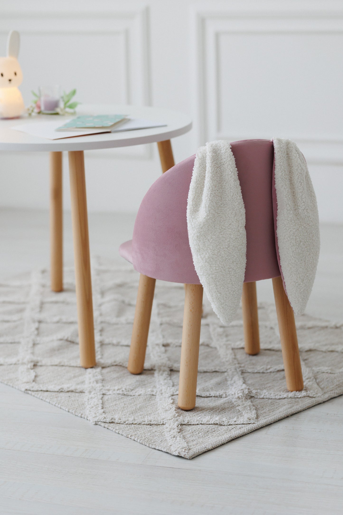 Furniture set: table without drawer and armchair Bunny, 2-4 years old, 90-105 cm, Soft pink