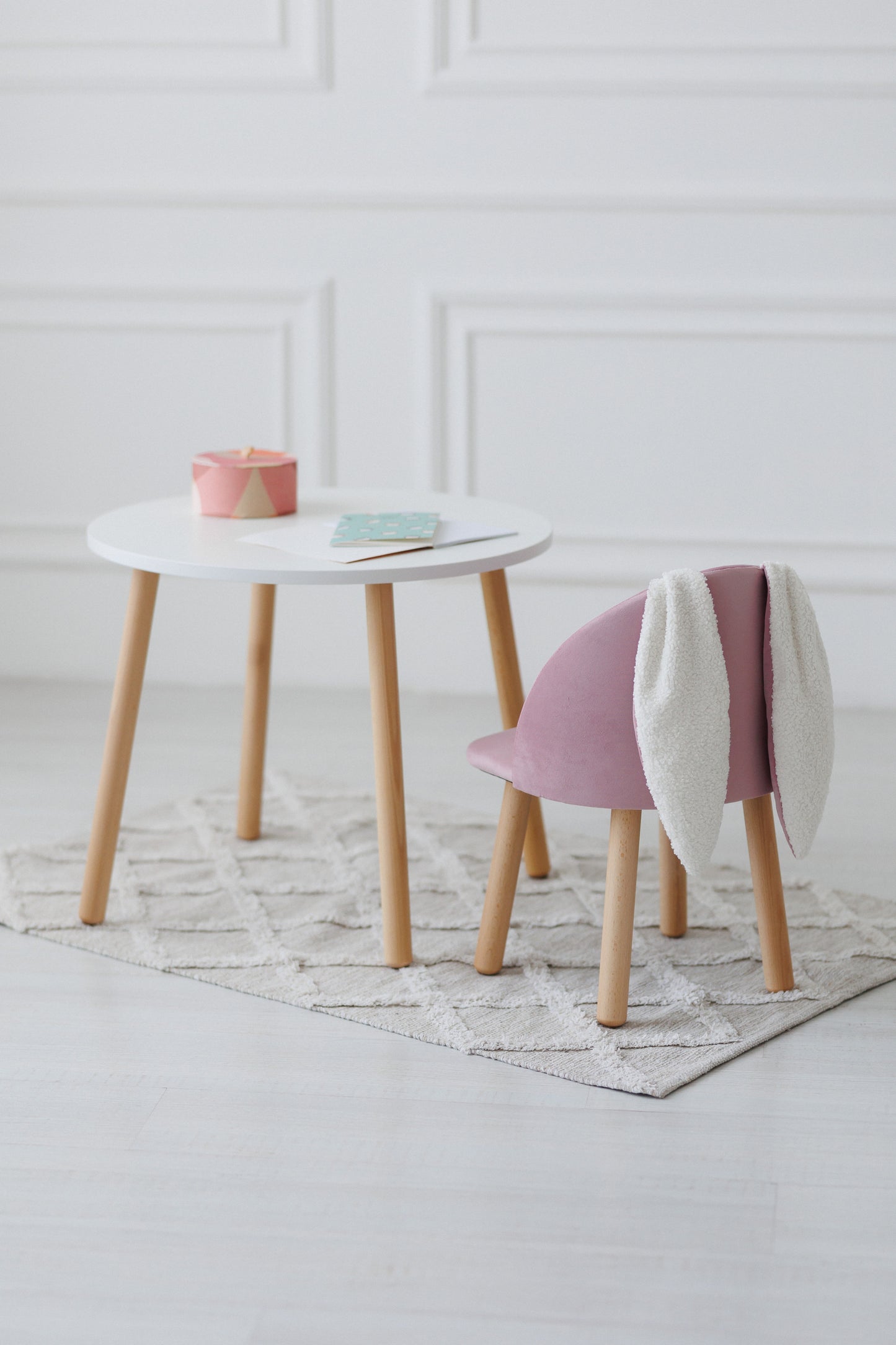 Furniture set: table without drawer and armchair Bunny, 2-4 years old, 90-105 cm, Soft pink