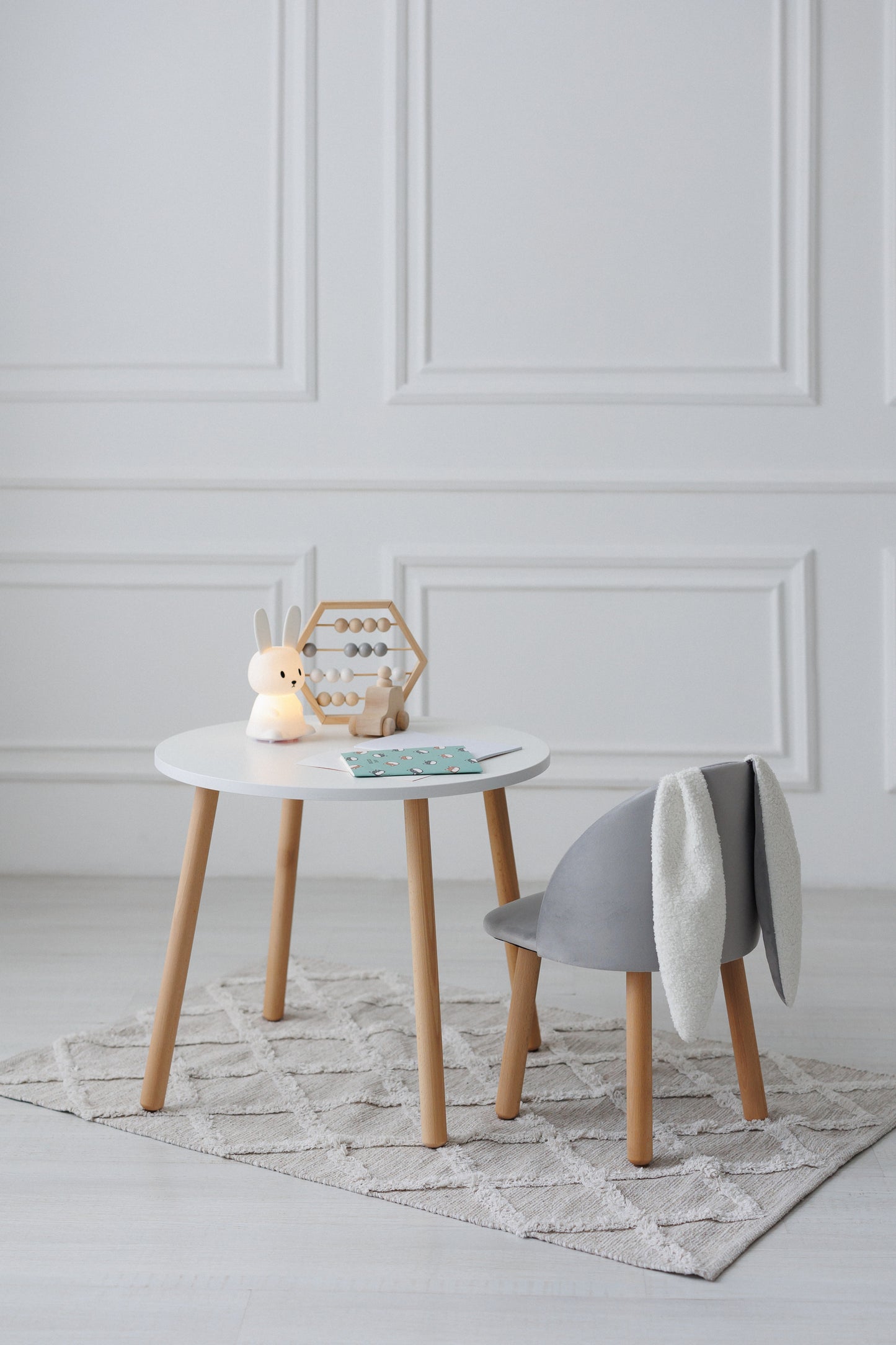 Furniture set: table without drawer and armchair Bunny, 2-4 years old, 90-105 cm, Gray