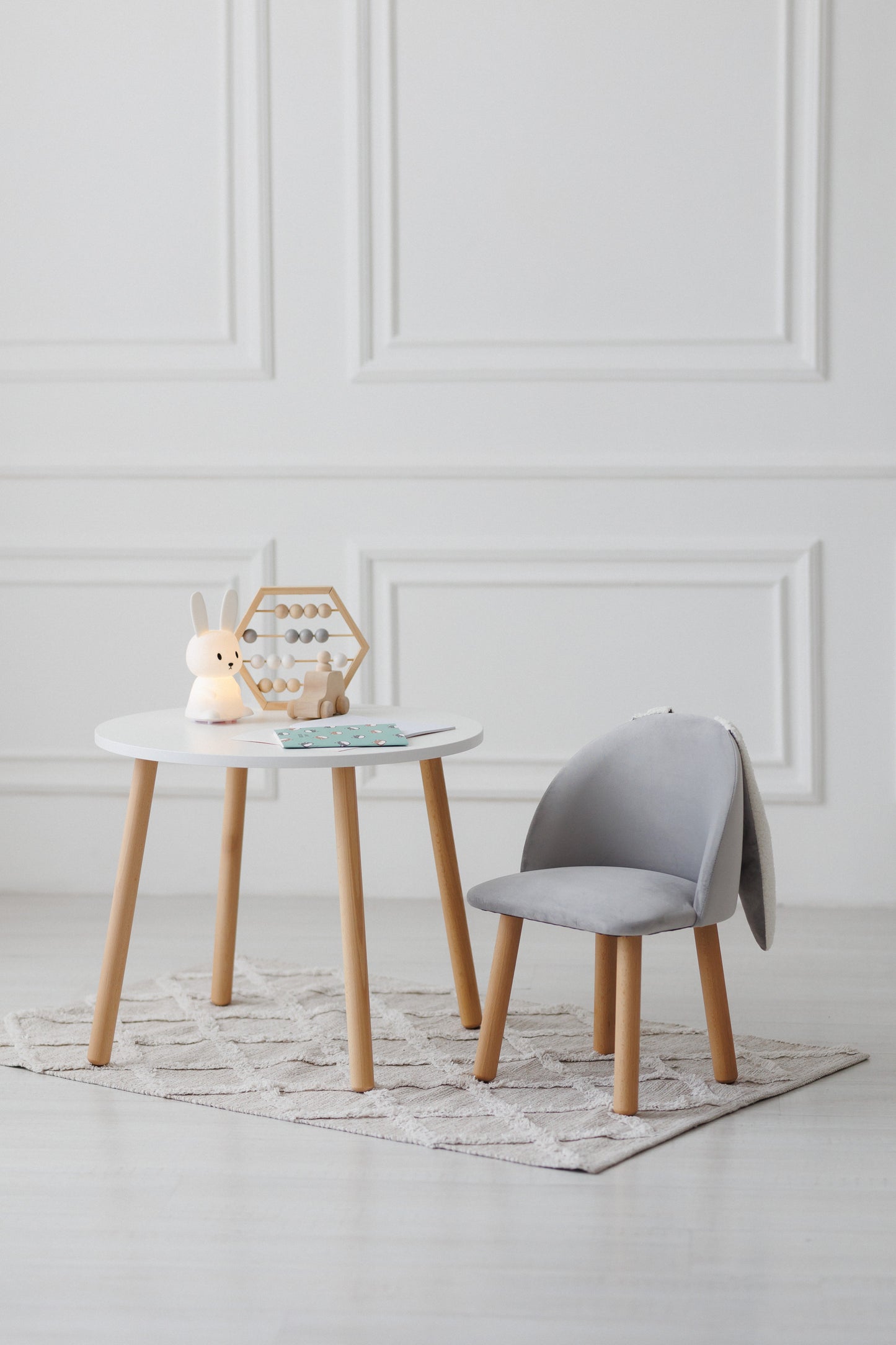 Furniture set: table without drawer and armchair Bunny, 2-4 years old, 90-105 cm, Gray