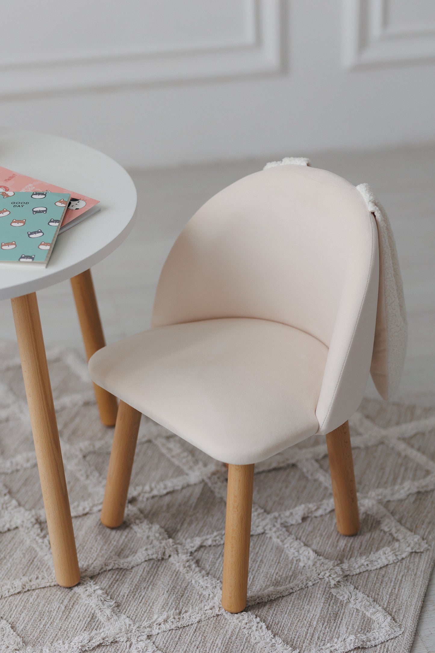 Furniture set: table without drawer and armchair Bunny, 3-5 years old, 105-115 cm, Milk