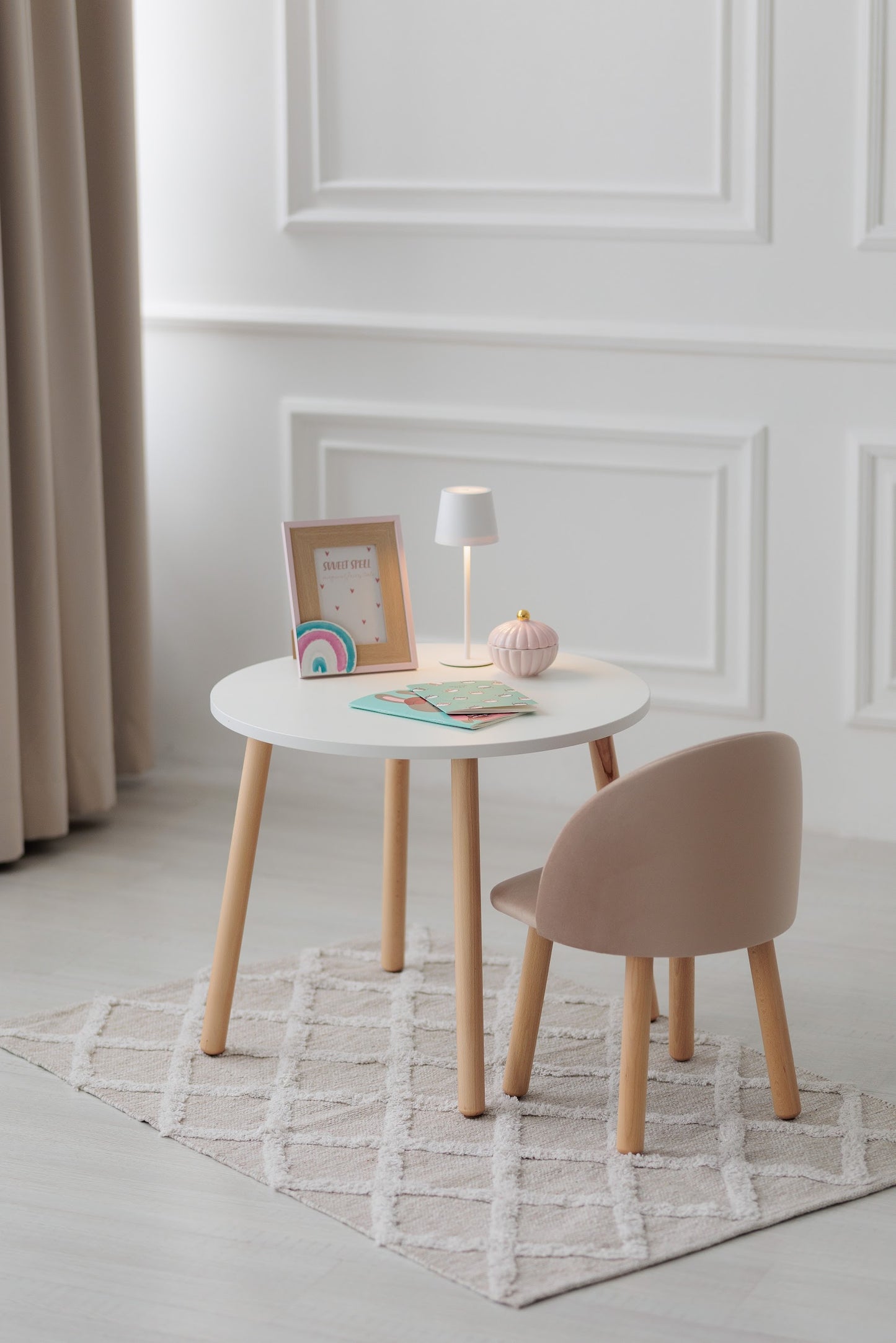 Furniture set: table without drawer and armchair, 5-7 years old, 115-125 cm, Latte