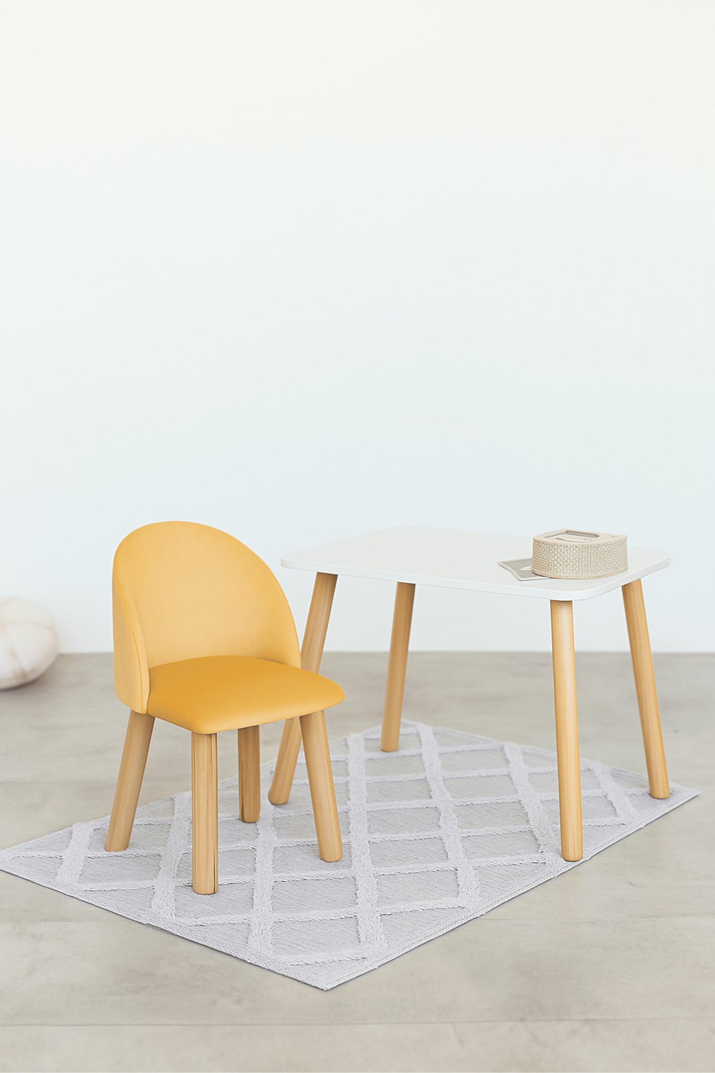 Furniture set: rectangular table without drawer and armchair, 3-5 years old, 105-115 cm, Yellow
