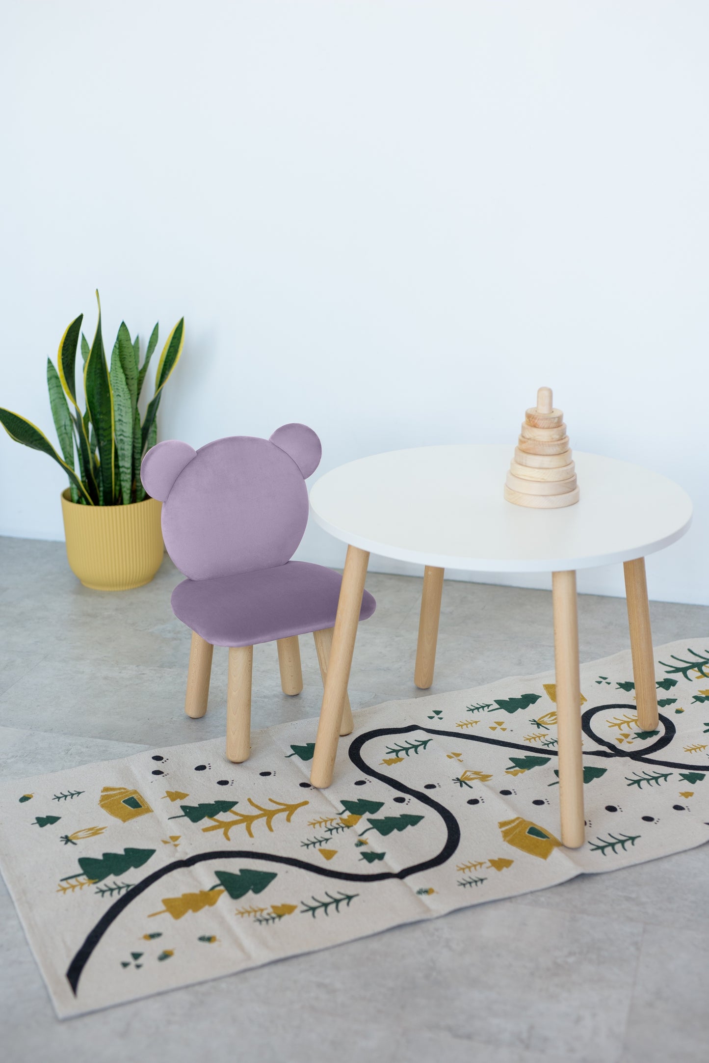 Furniture set: table without drawer and chair Bear, 5-7 years old, 115-125 cm, Lilac