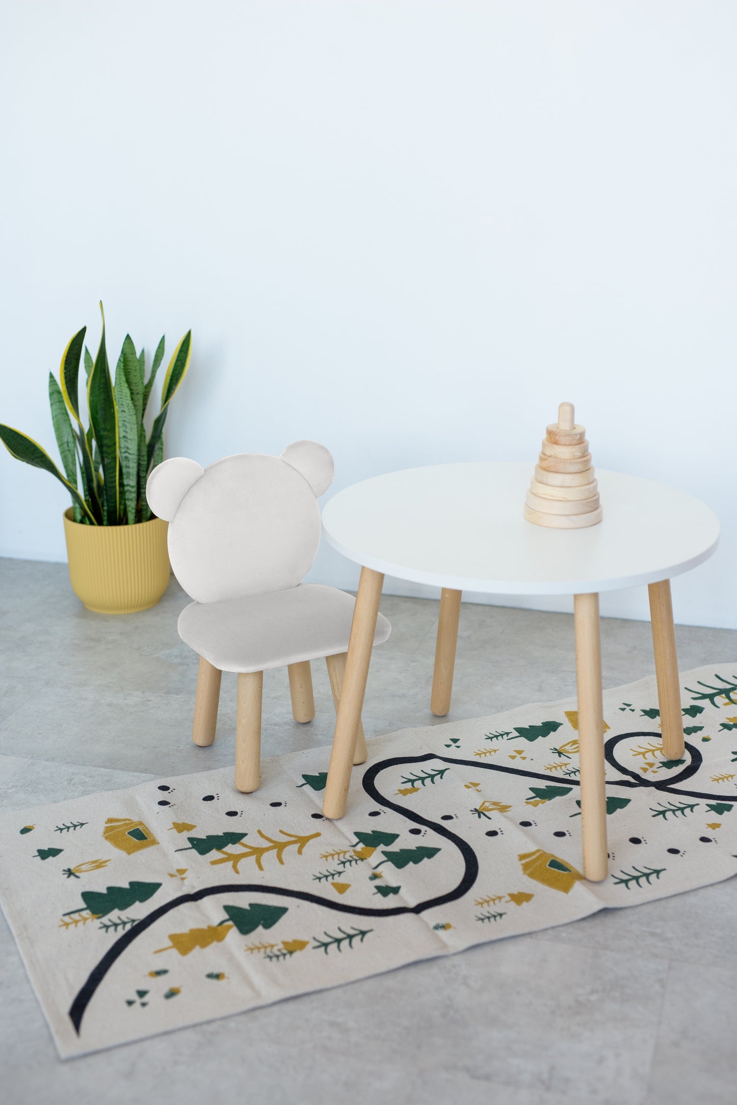 Furniture set: table without drawer and chair Bear, 5-7 years old, 115-125 cm, Milk