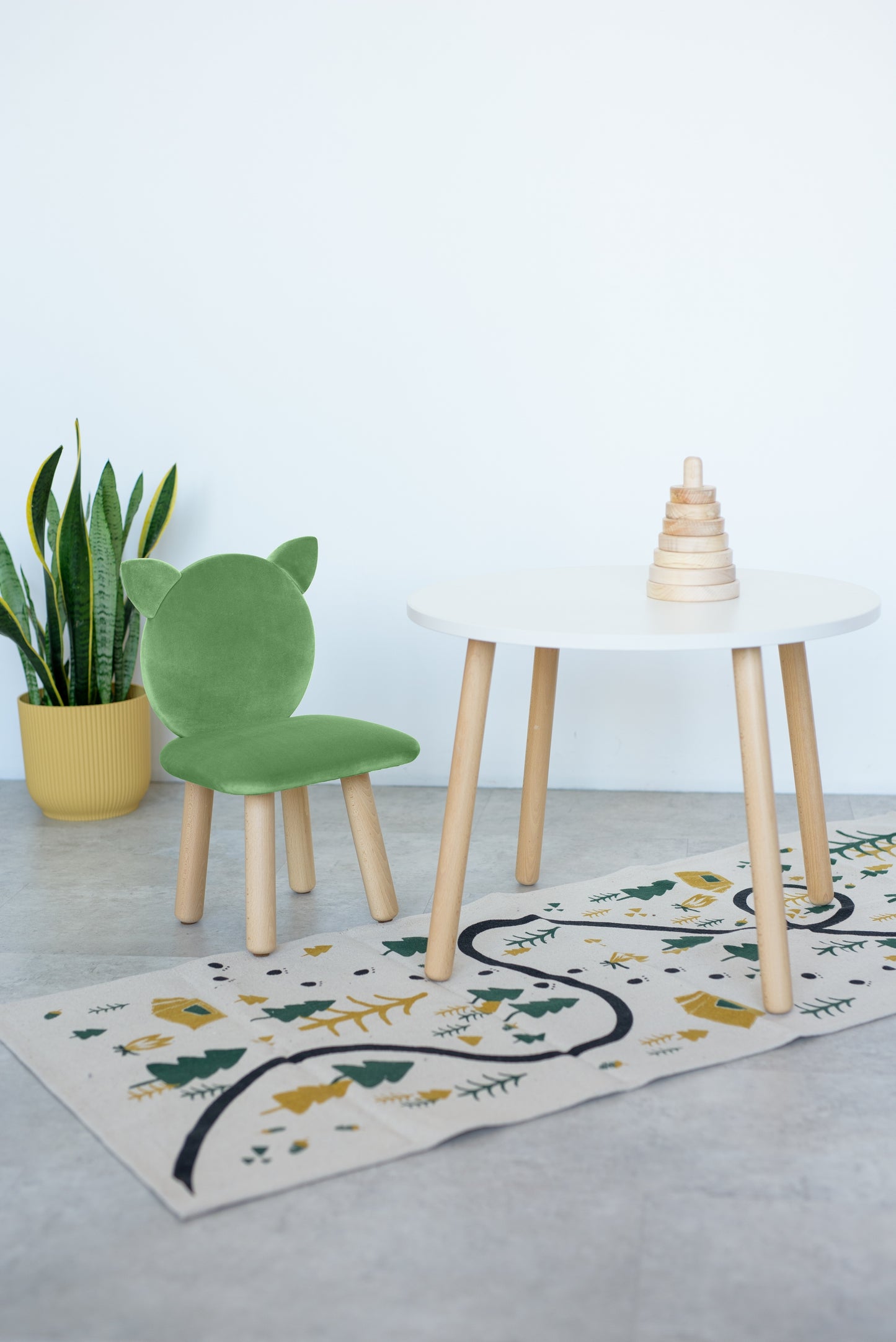 Furniture set: table without drawer and chair Cat, 2-4 years old, 90-105 cm, Green