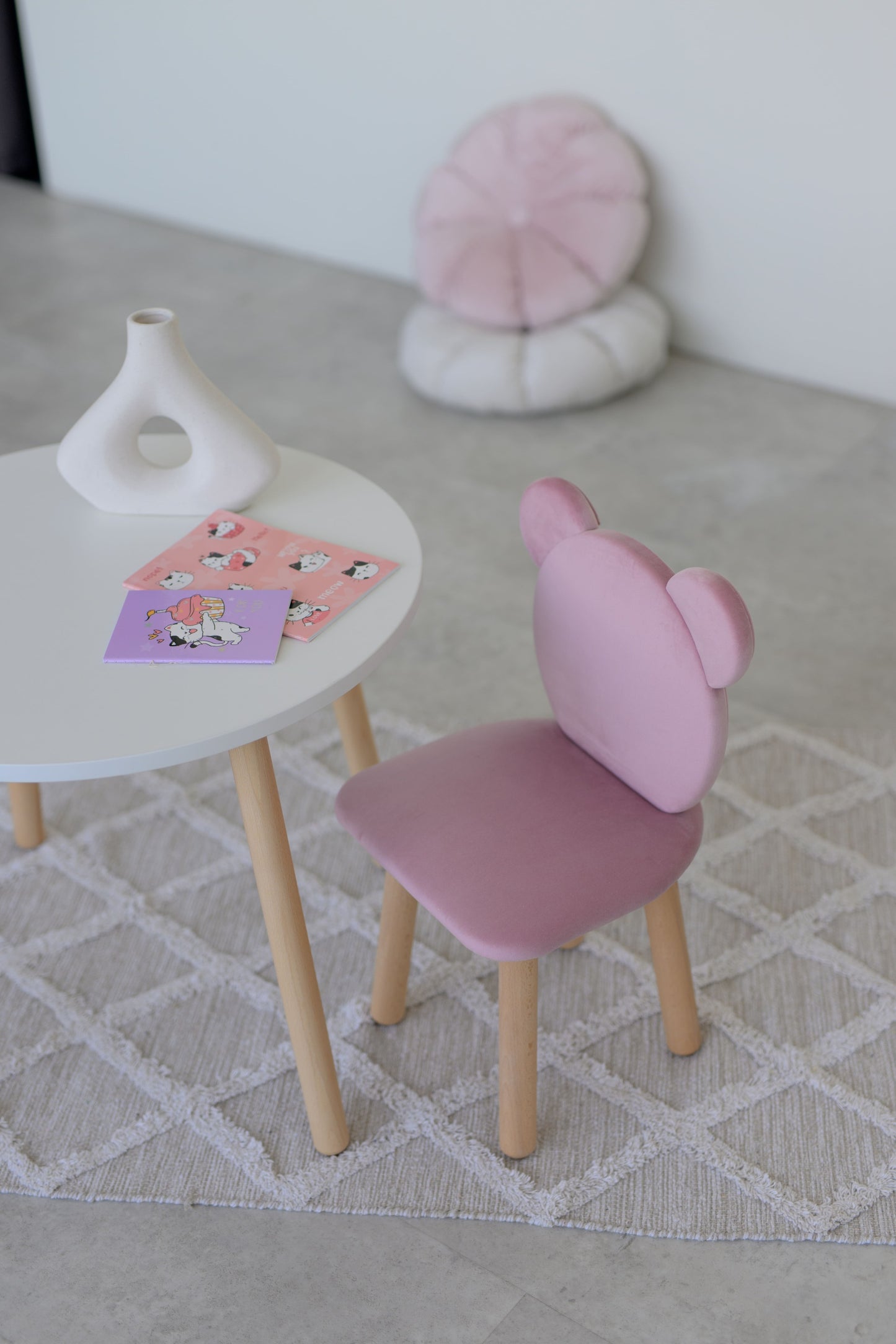 Furniture set: table without drawer and chair Bear, 5-7 years old, 115-125 cm, Soft pink