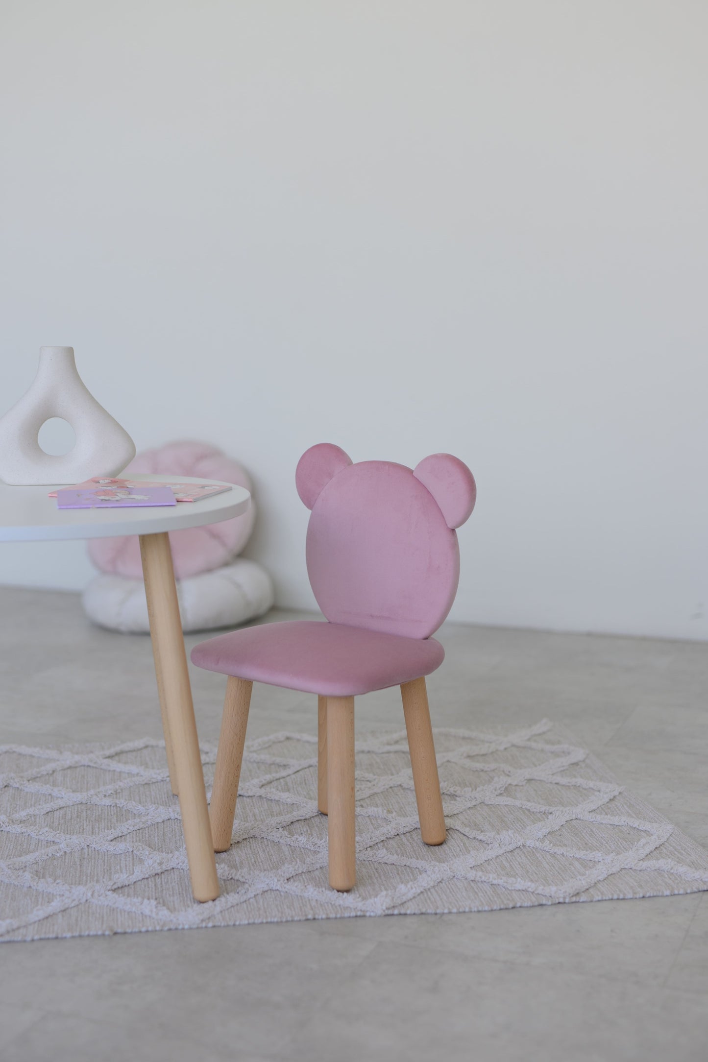 Furniture set: table without drawer and chair Bear, 5-7 years old, 115-125 cm, Soft pink
