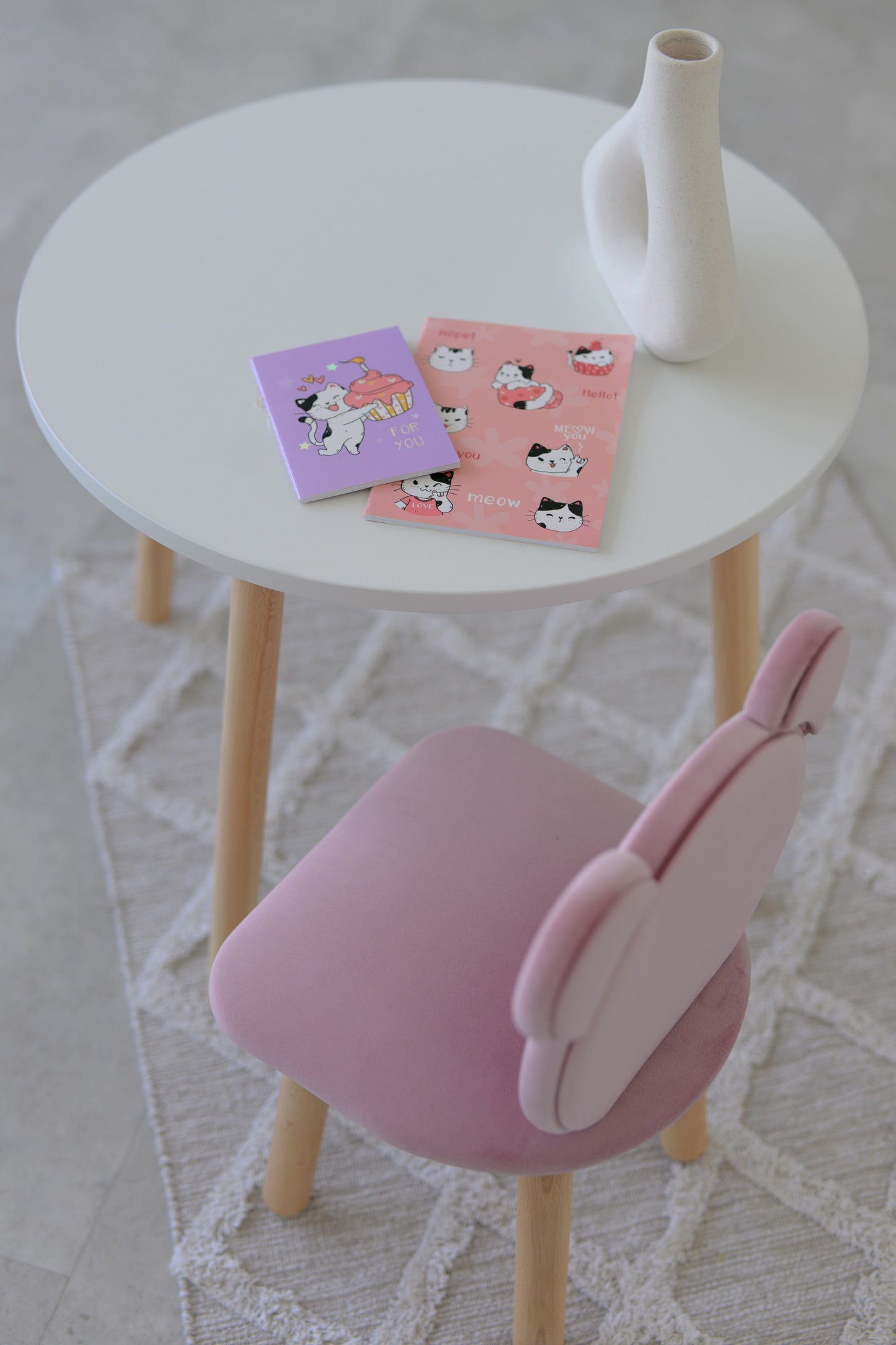Furniture set: table without drawer and chair Bear, 5-7 years old, 115-125 cm, Soft pink