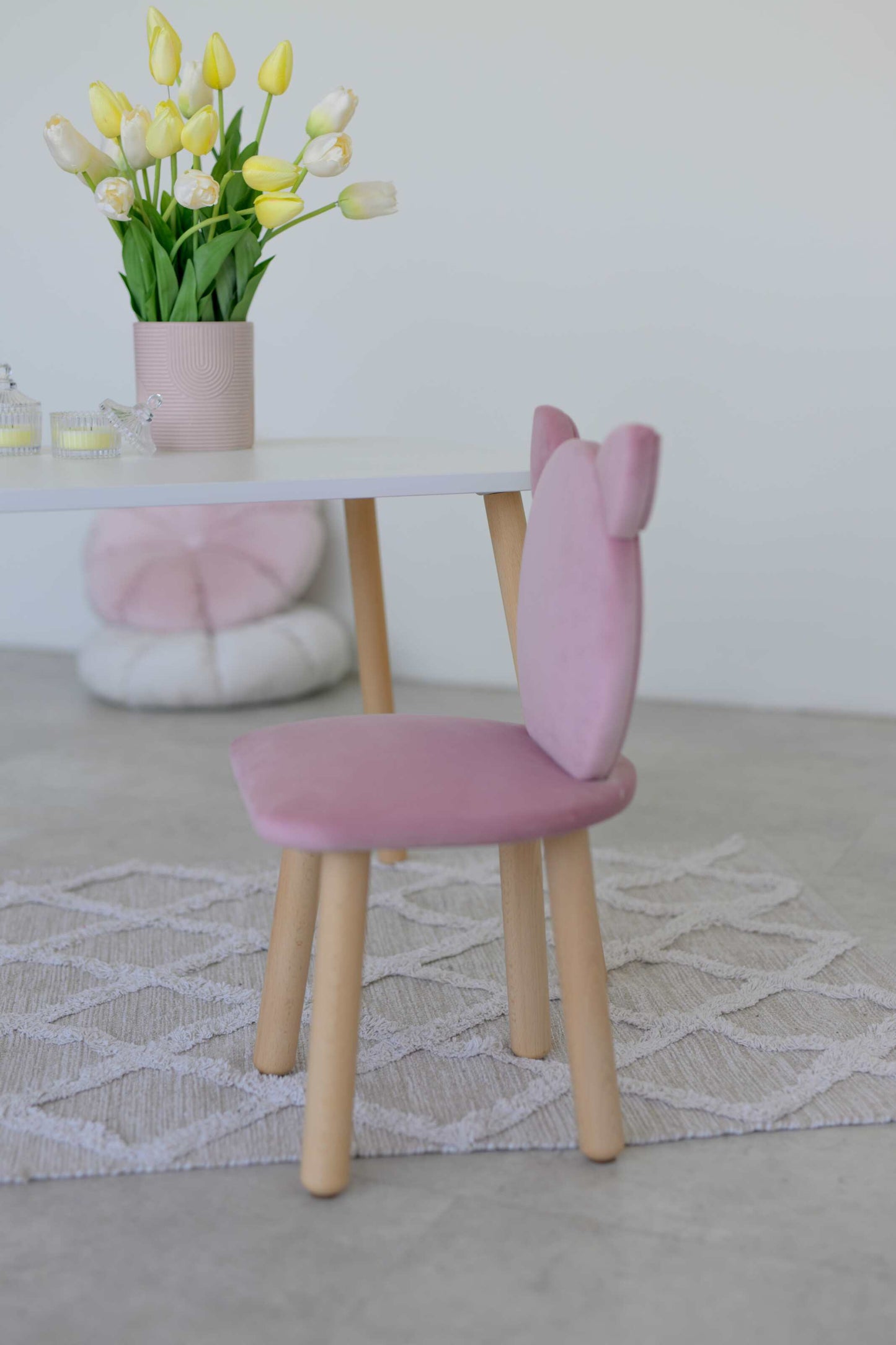 Furniture set: rectangular table without drawer and chair Cat, 5-7 years old, 115-125 cm, Soft pink