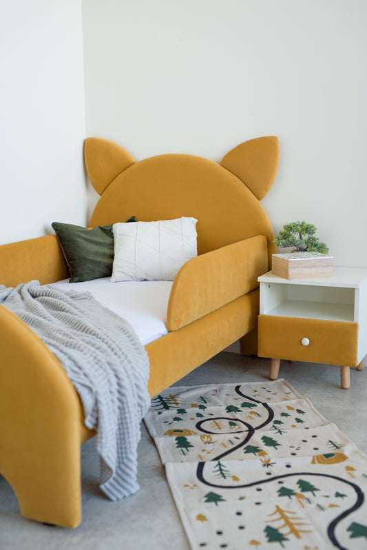 Łóżko dziecięce Kot, wymiary 90x200 cm, Musztardowe