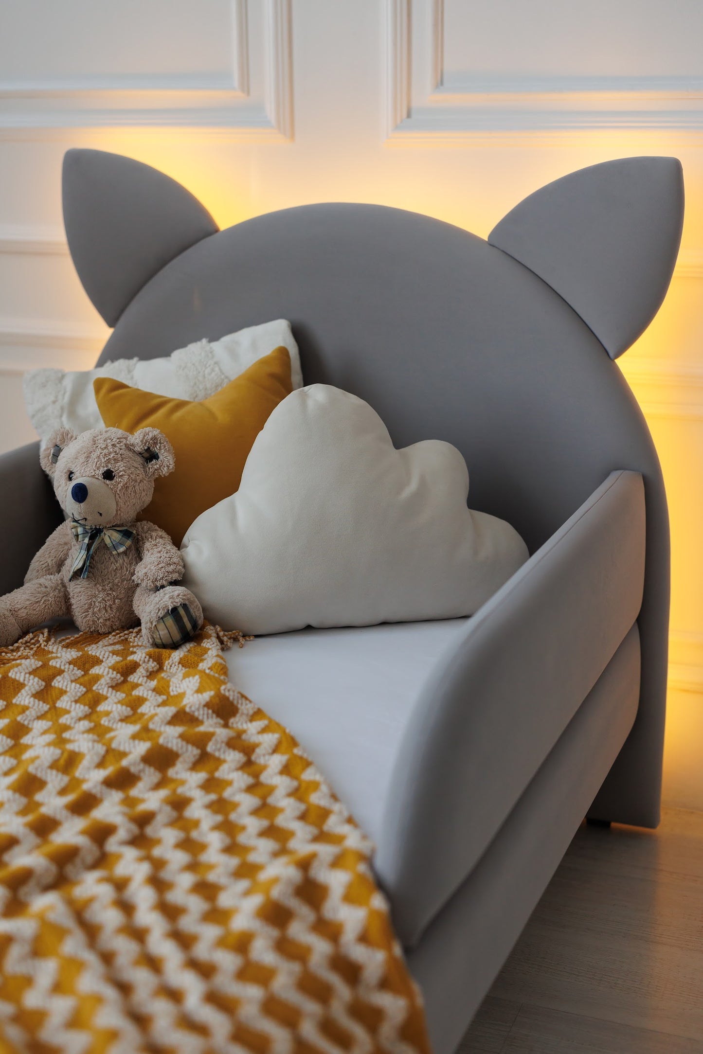Children's bed Cat with lighting, size 90x190 cm, Smoky Gray