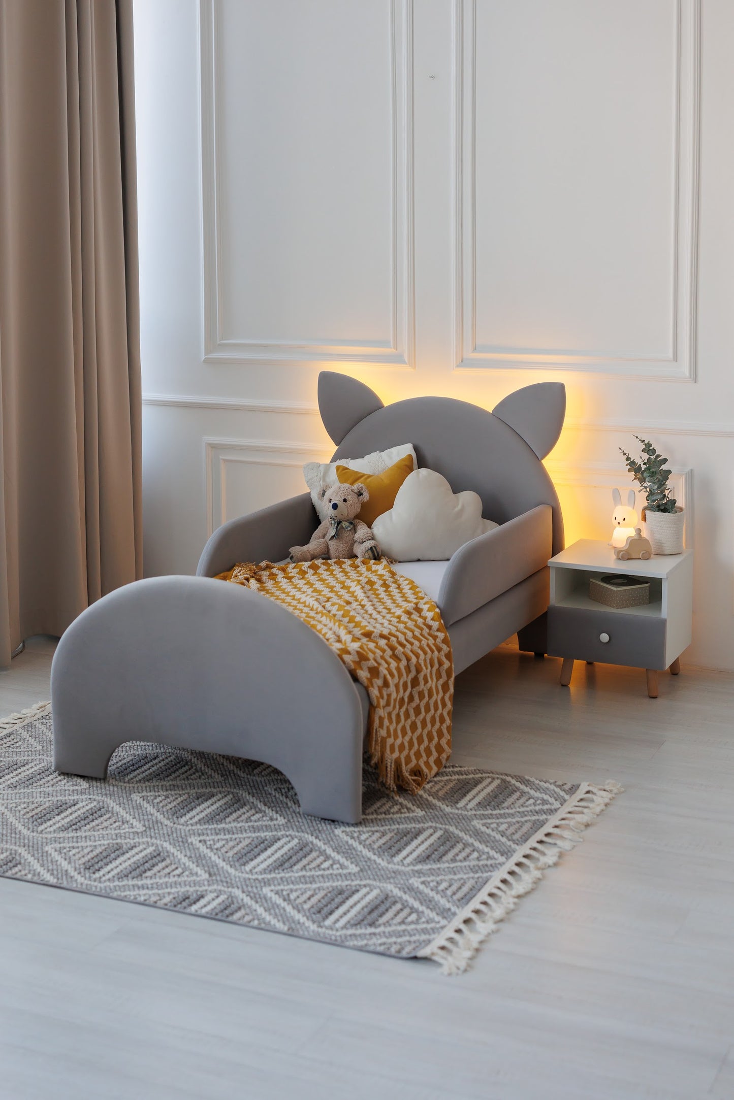 Children's bed Cat with lighting, size 90x190 cm, Smoky Gray