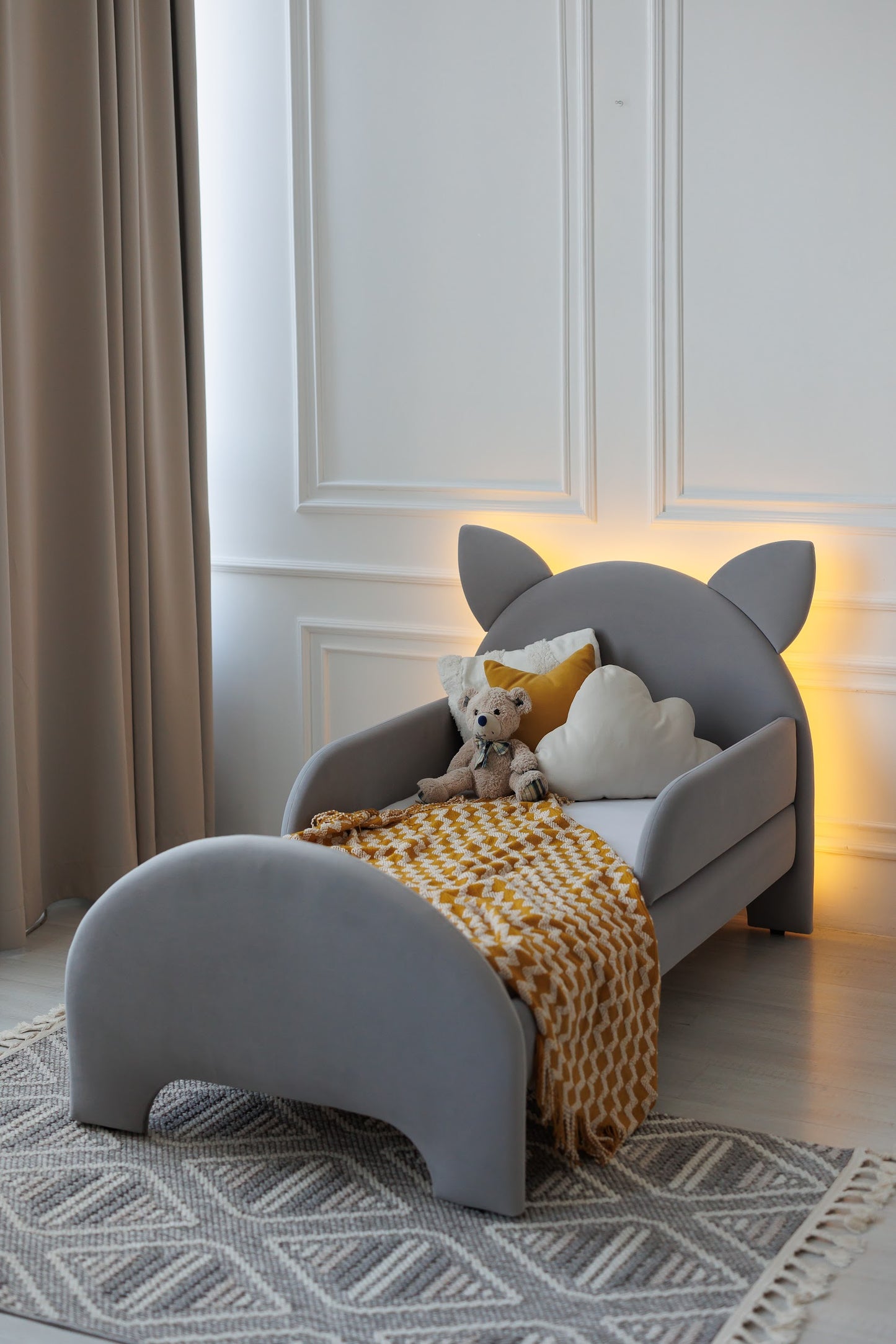 Children's bed Cat with lighting, size 90x190 cm, Smoky Gray