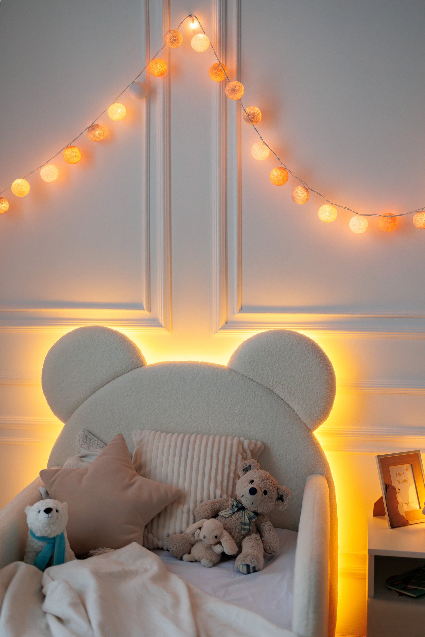 Children's bed Bear with lighting, size 90x190 cm, Bukle Milk