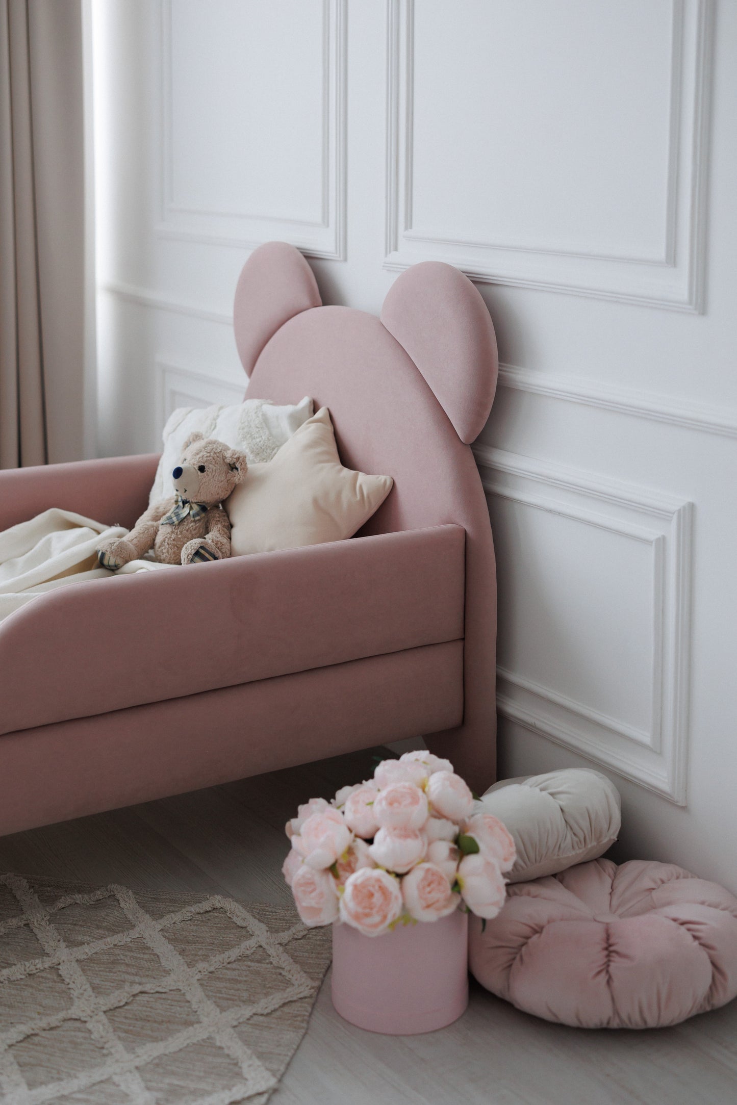 Children's bed Bear, size 80x200 cm, Soft Pink