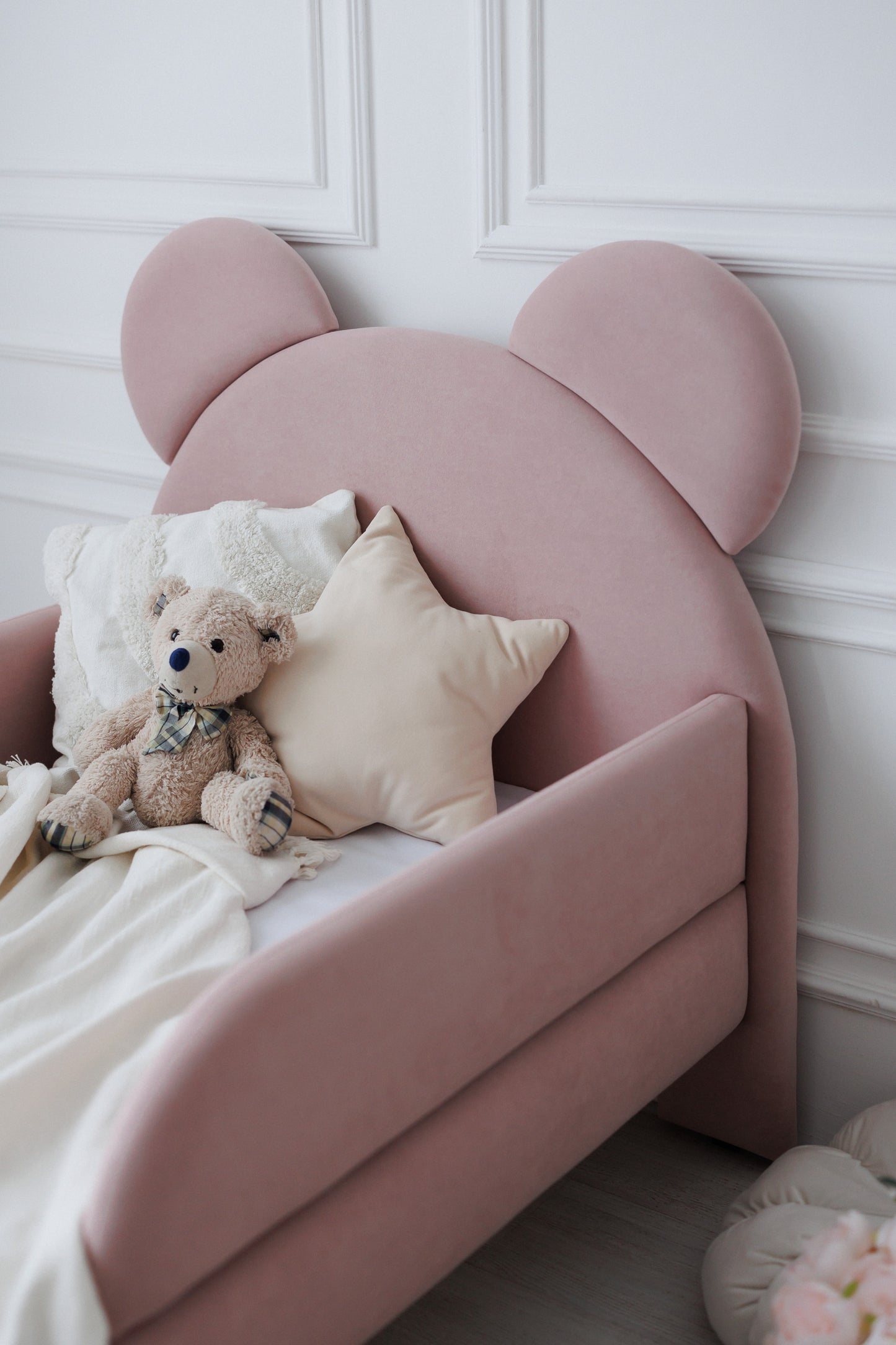 Children's bed Bear, size 80x200 cm, Soft Pink