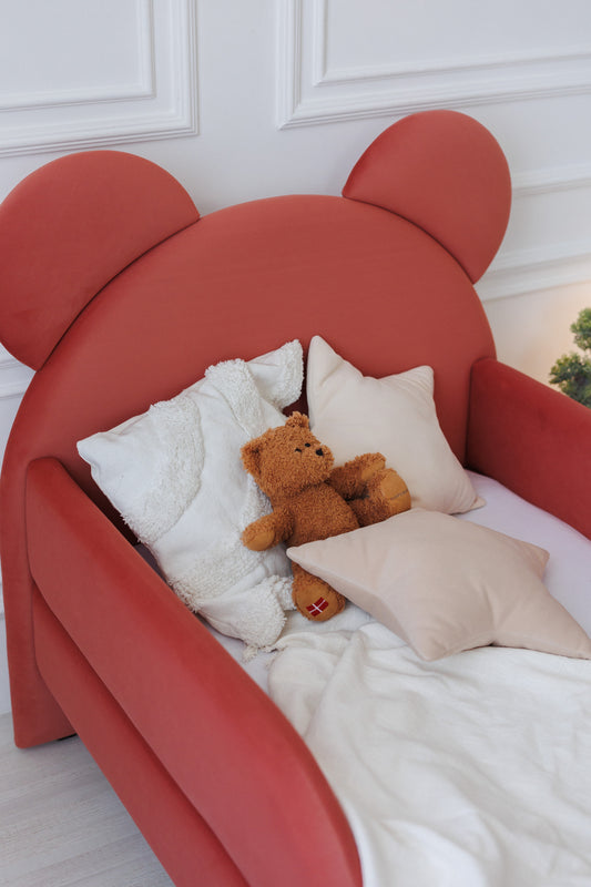 Łóżko dziecięce Miś, wymiary 80x200 cm, Terakotowe