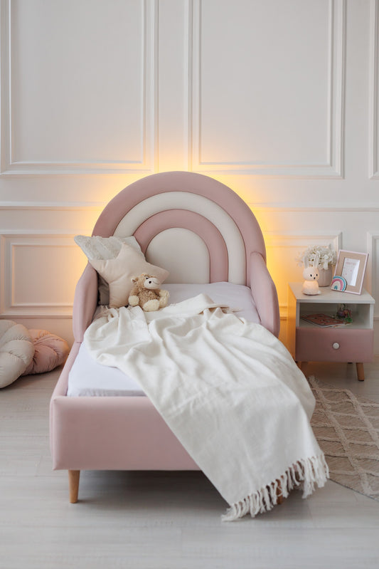 Łóżko dziecięce Tęcza z oświetleniem, wymiary 90x200 cm, Brzoskwiniowo-mleczne