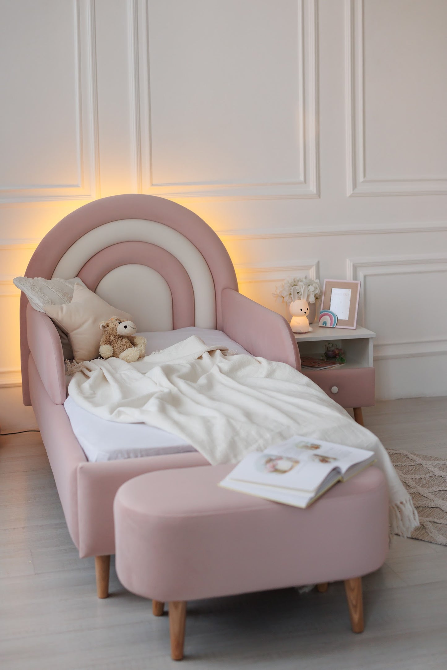 Children's bed Rainbow with lighting, size 90x200 cm, Peach and Milk