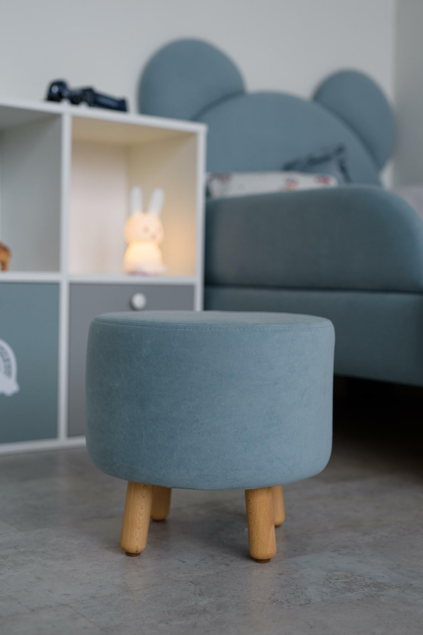 Velour pouf for children and adults, Blue-green