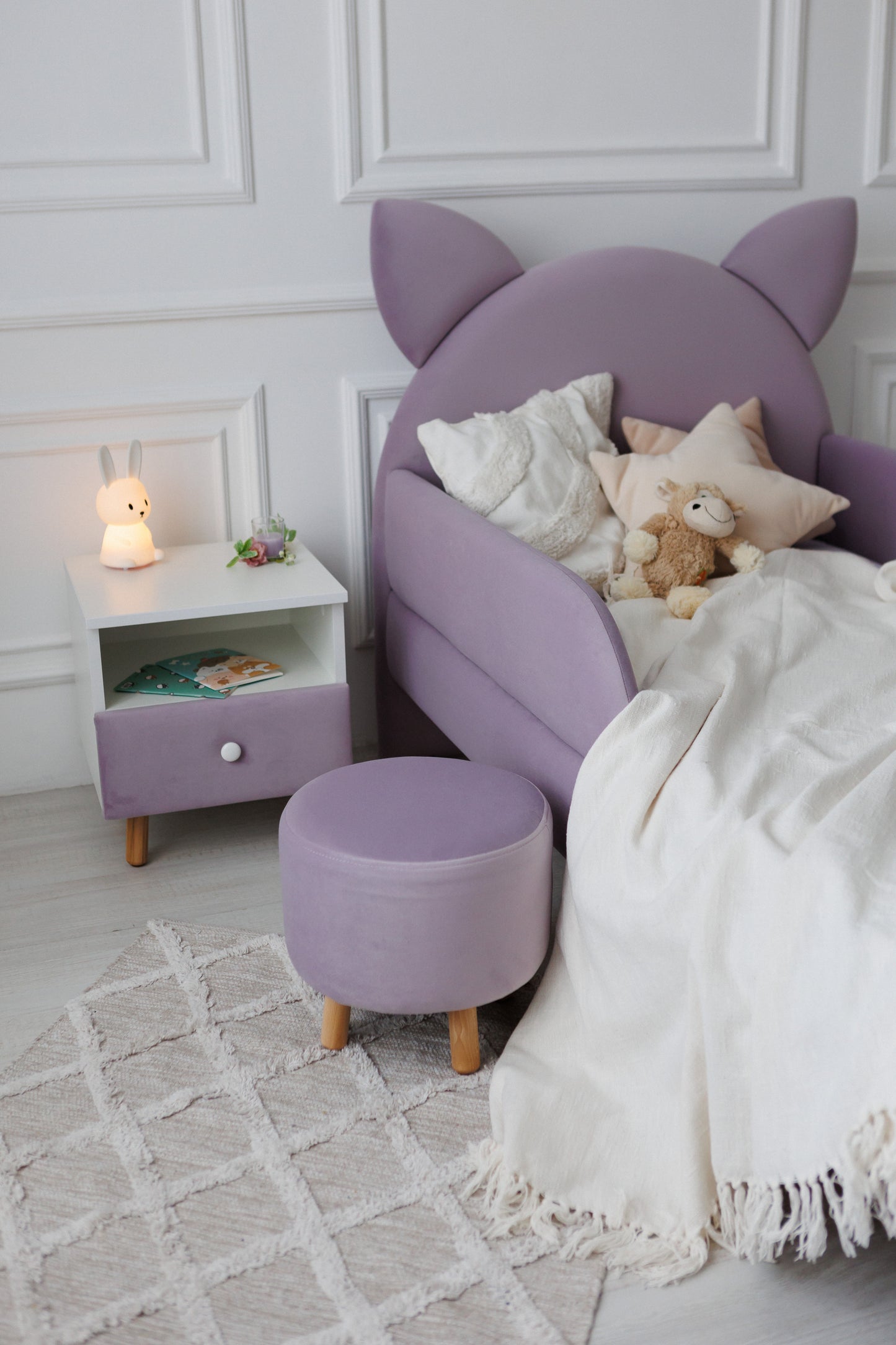 Children's bedside table with a drawer, Lilac