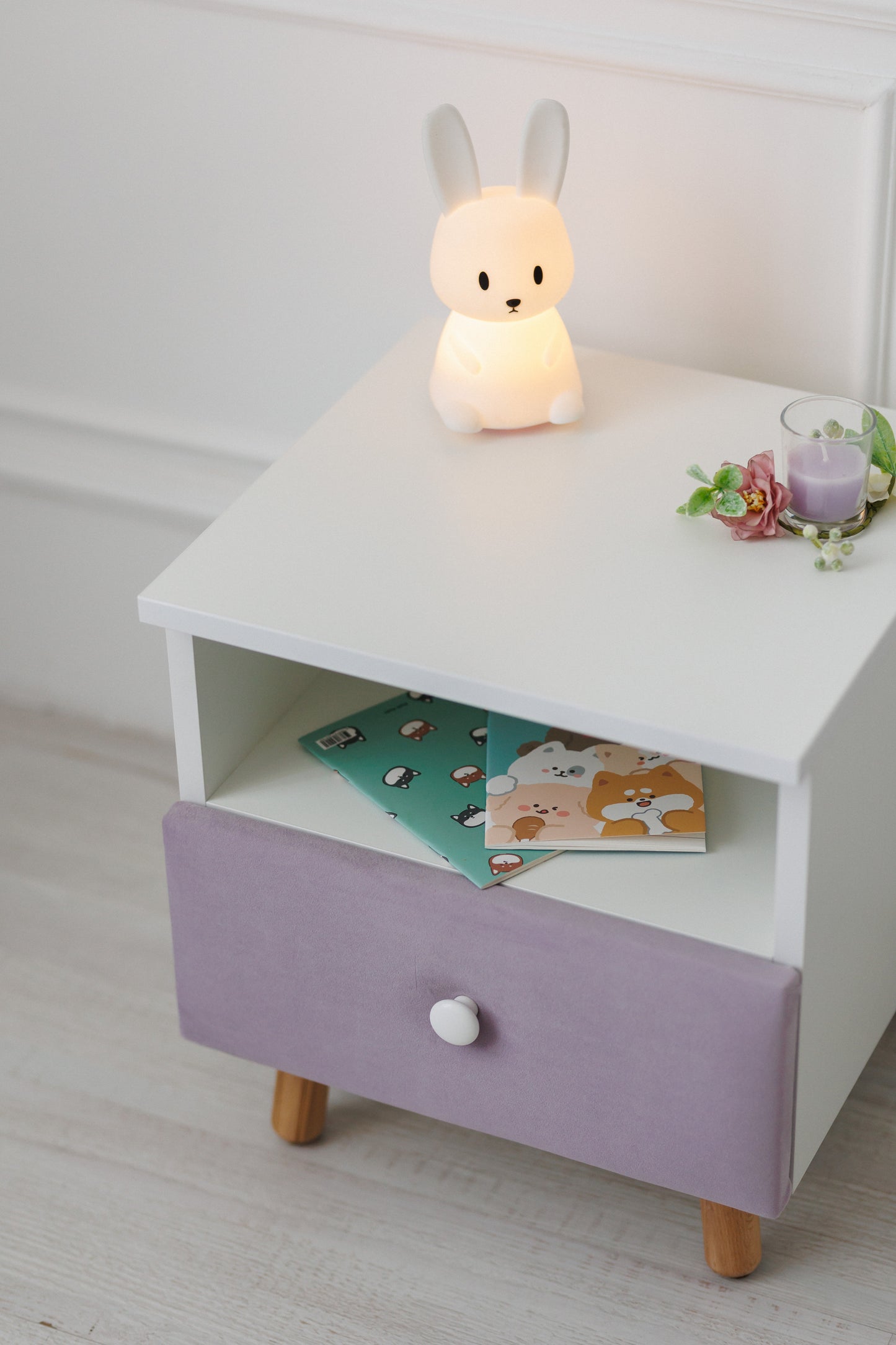 Children's bedside table with a drawer, Lilac