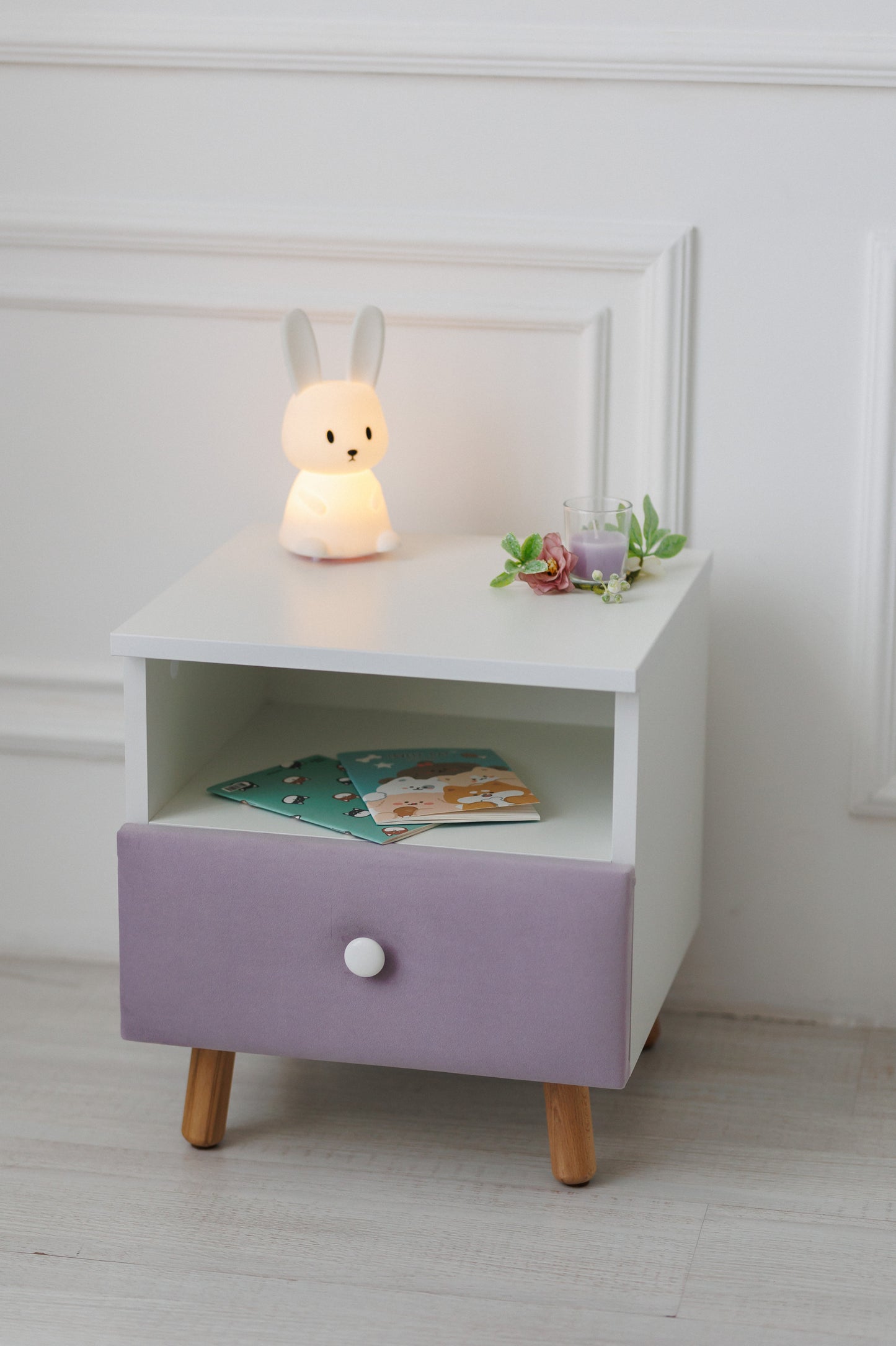 Children's bedside table with a drawer, Lilac