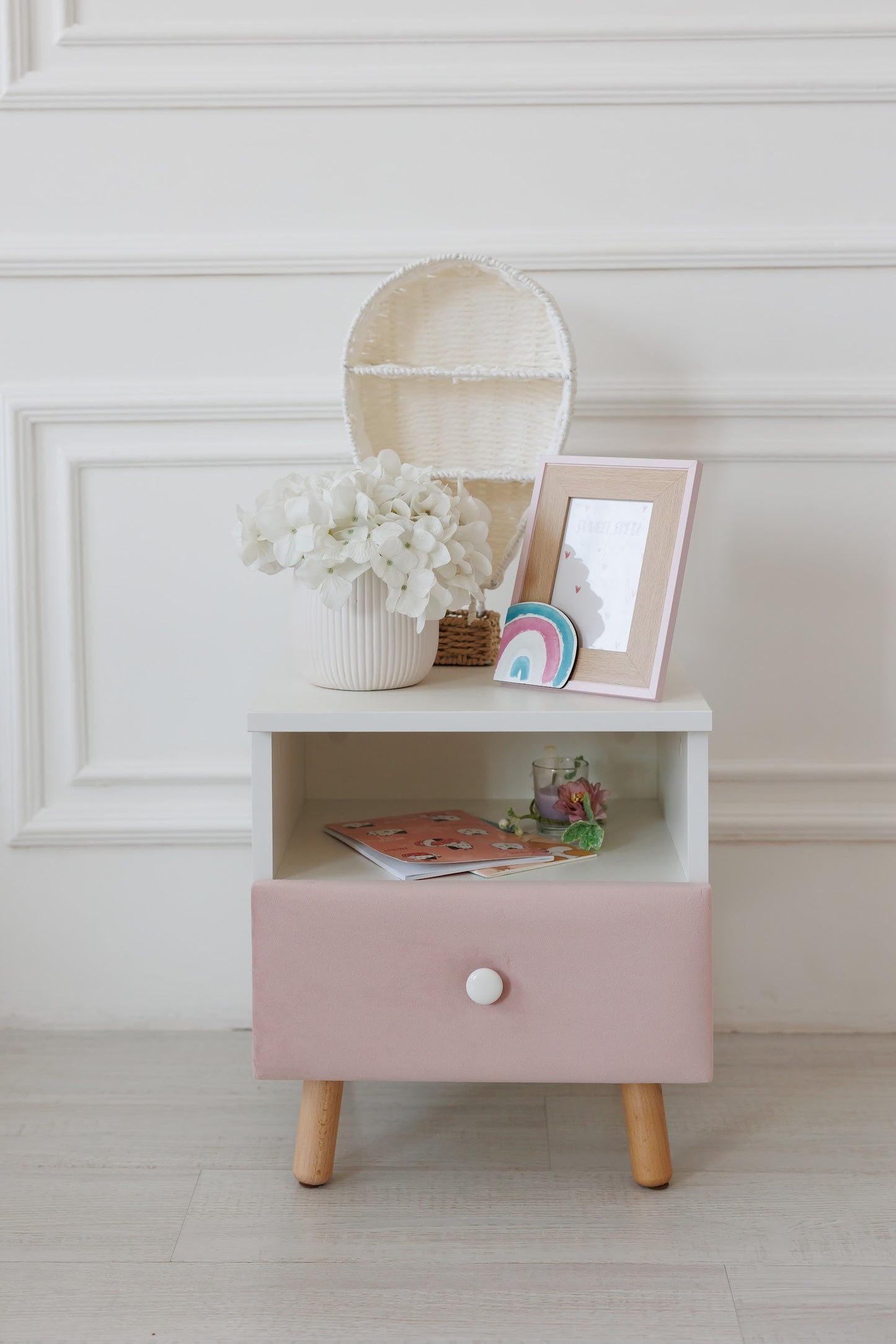 Children's bedside table with a drawer, Peach
