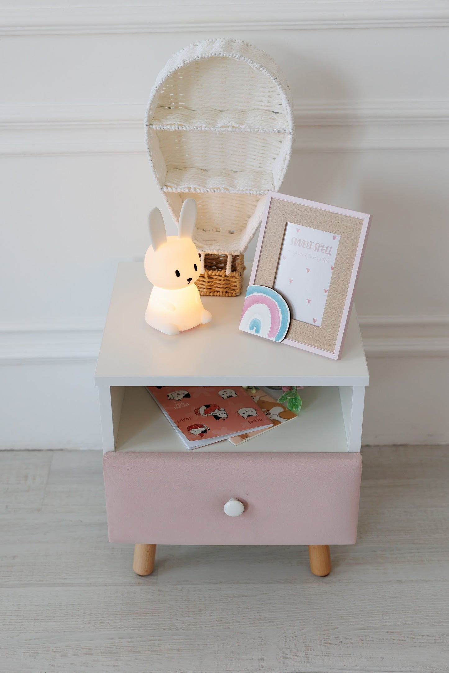 Children's bedside table with a drawer, Peach