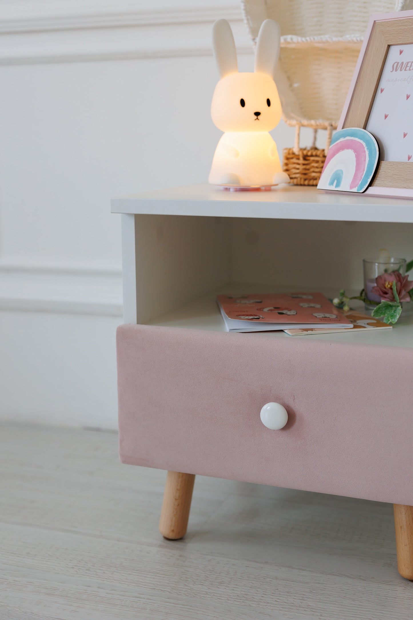 Children's bedside table with a drawer, Peach