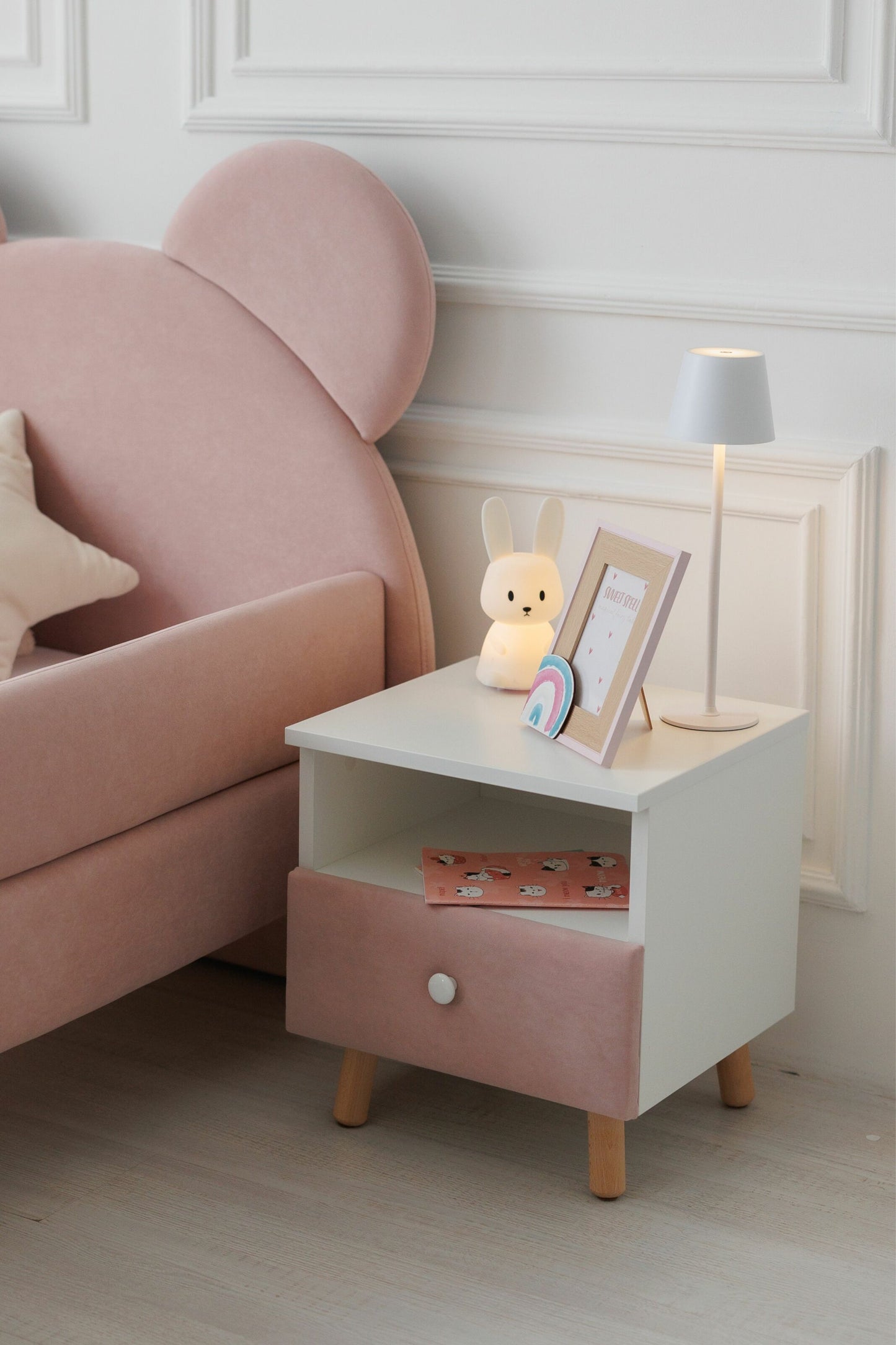 Children's bedside table with a drawer, Powder Pink