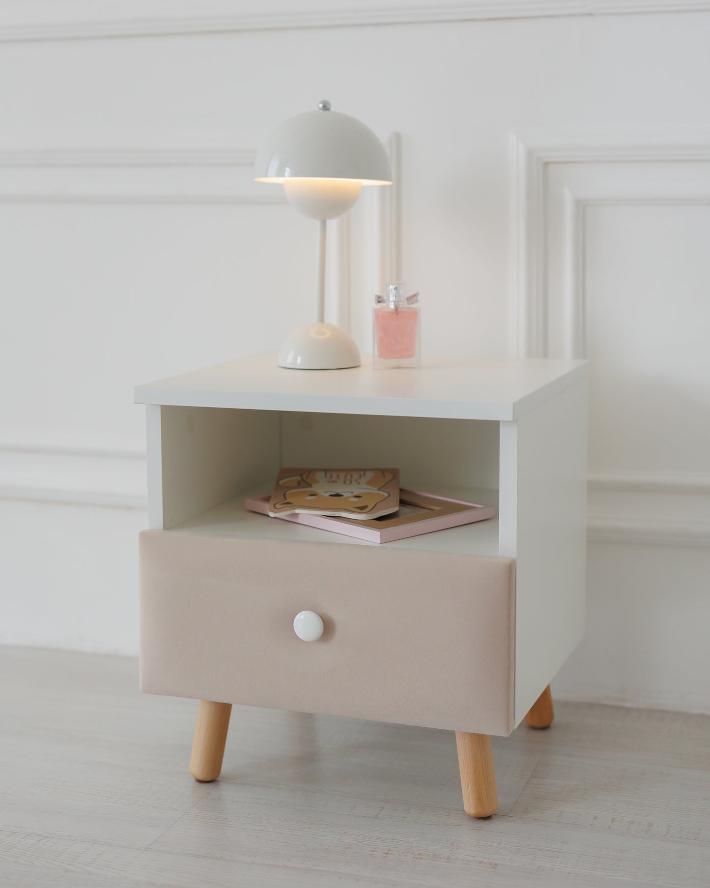 Children's bedside table with a drawer, Beige Light