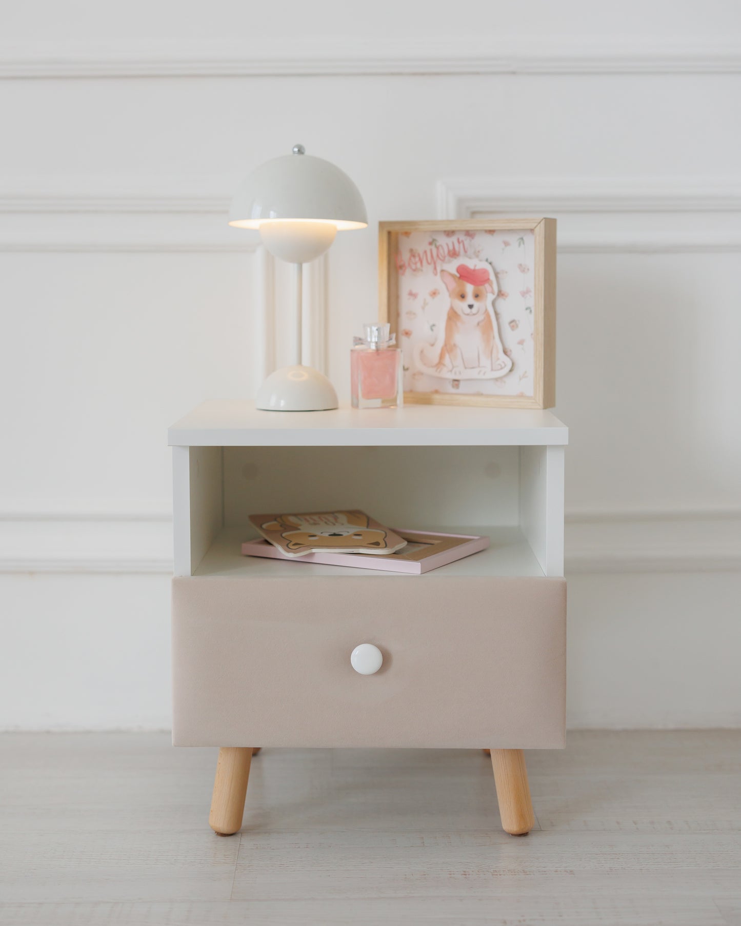 Children's bedside table with a drawer, Beige Light