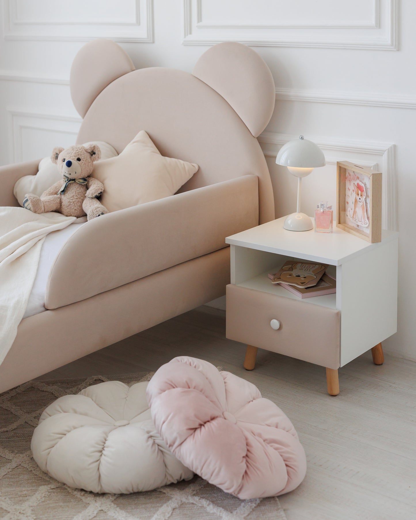 Children's bedside table with a drawer, Beige Light