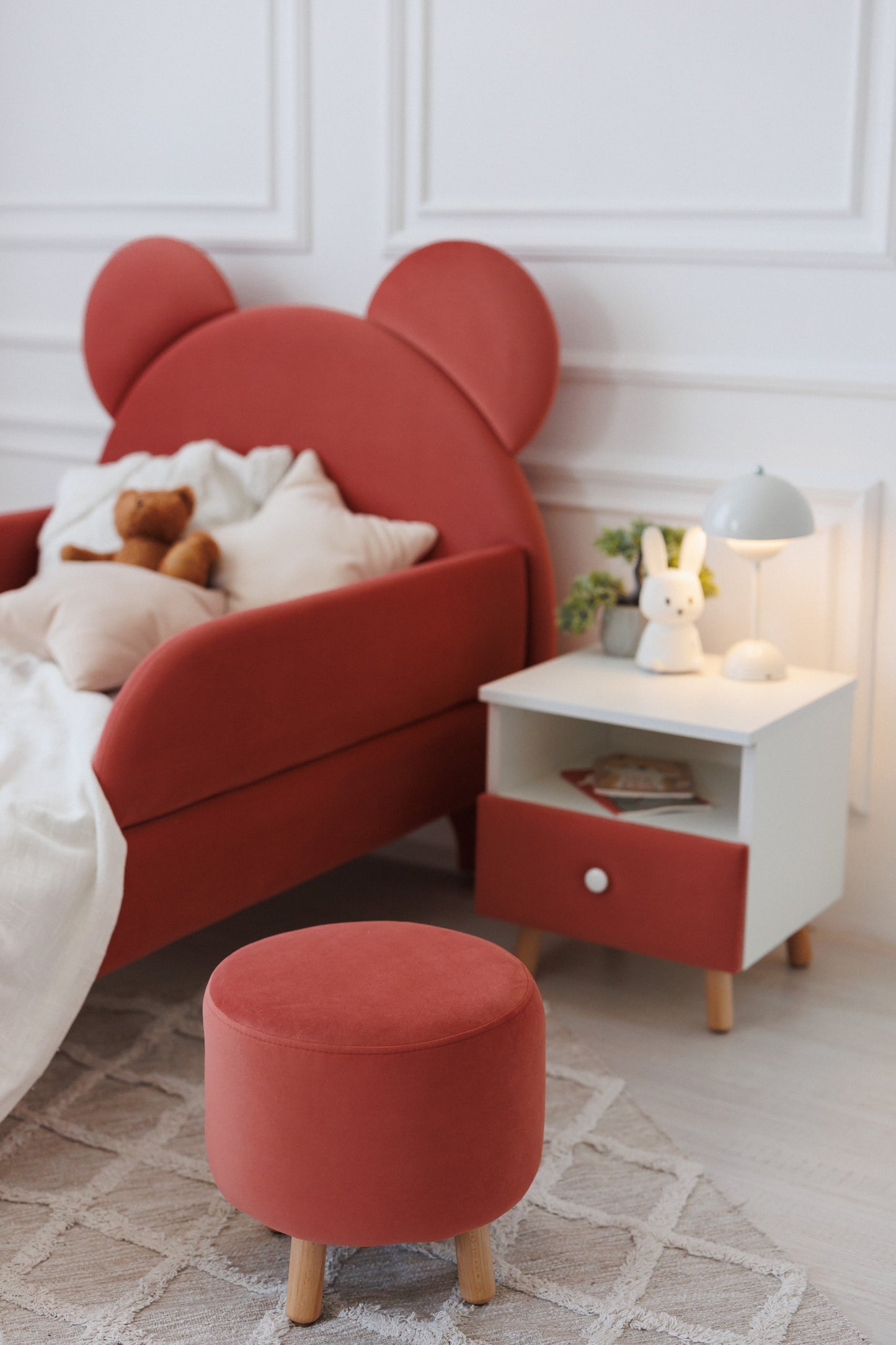 Children's bedside table with a drawer, Terracotta