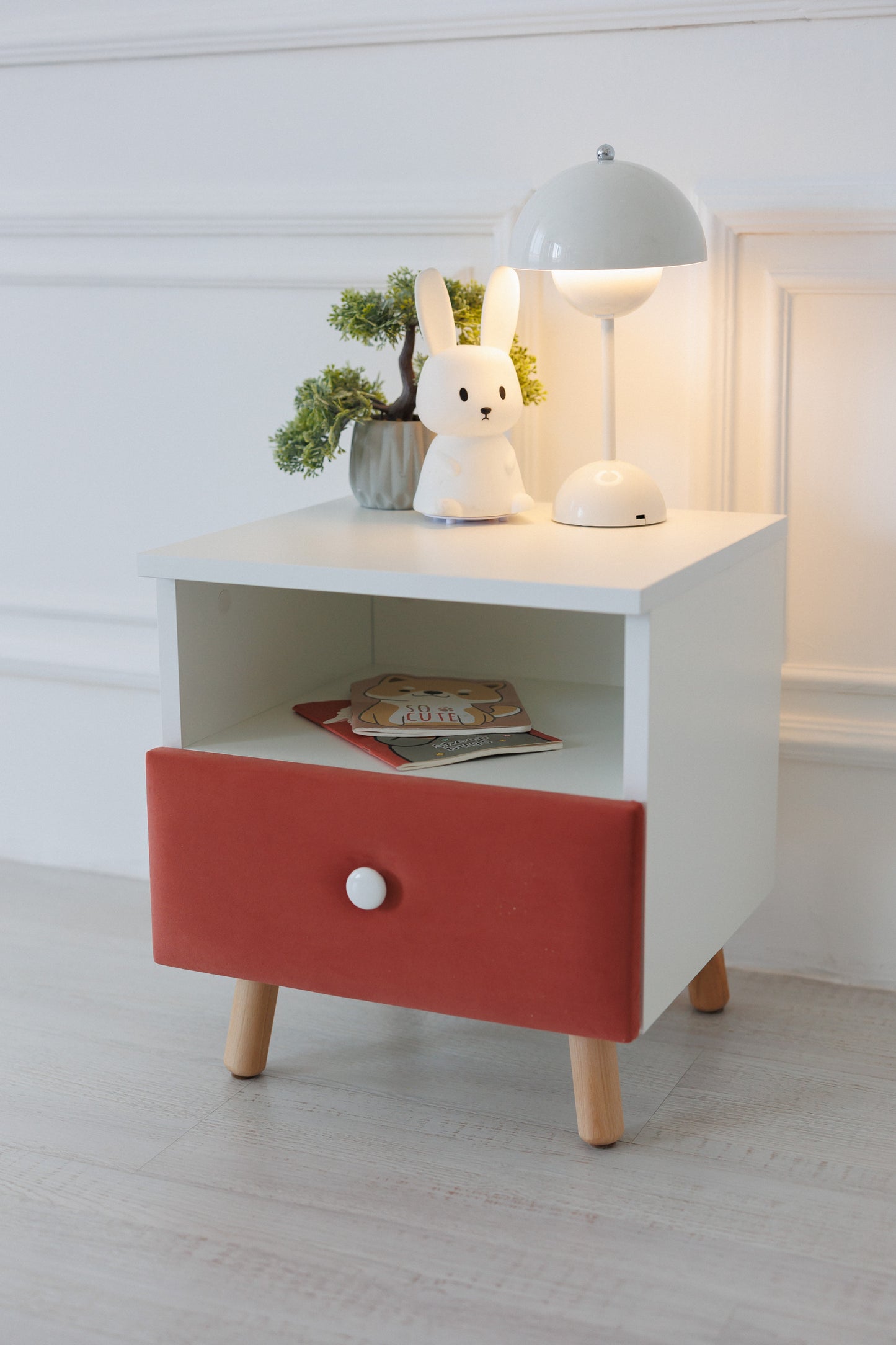 Children's bedside table with a drawer, Terracotta