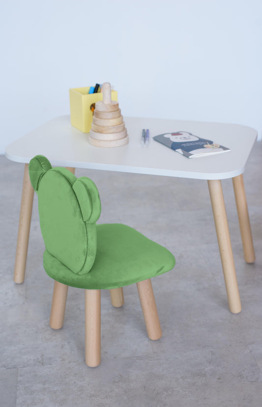 Furniture set: rectangular table without drawer and chair Bear, 5-7 years old, 115-125 cm, Green