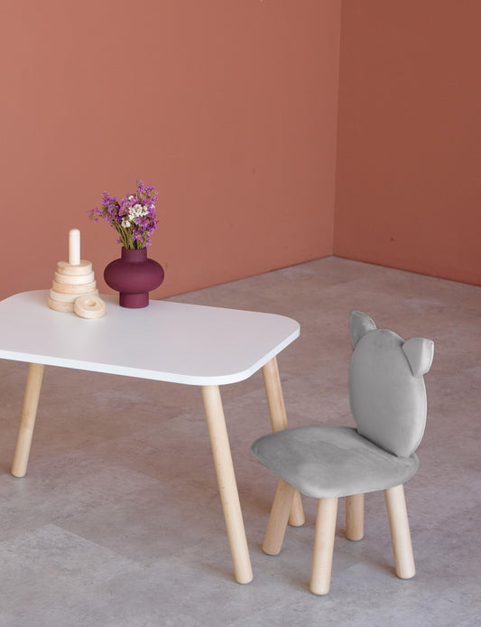 Furniture set: rectangular table without drawer and chair Cat, 5-7 years old, 115-125 cm, Milk