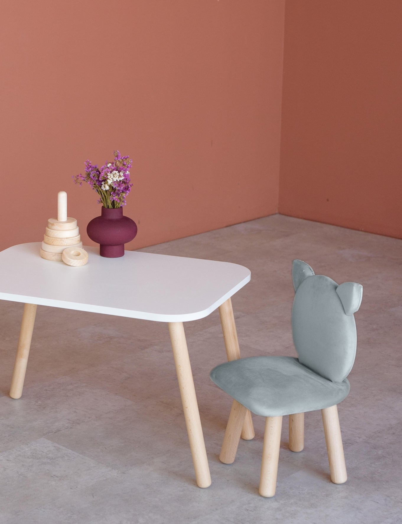 Furniture set: rectangular table without drawer and chair Cat, 3-5 years old, 105-115 cm, Gray