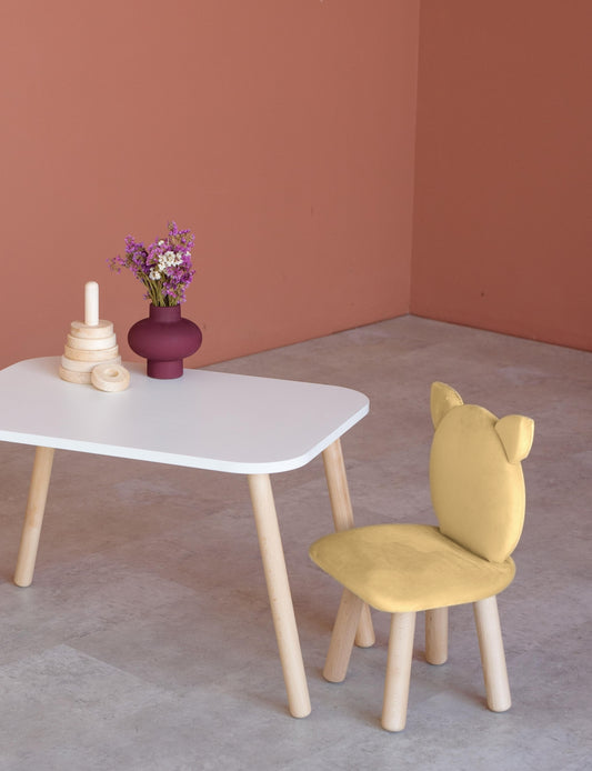Furniture set: rectangular table without drawer and chair Cat, 3-5 years old, 105-115 cm, Yellow