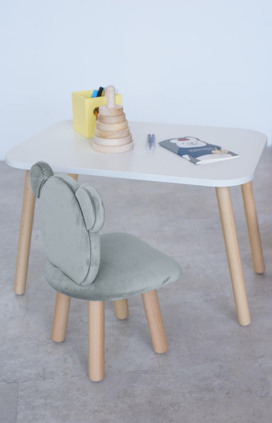 Furniture set: rectangular table without drawer and chair Bear, 3-5 years old, 105-115 cm, Gray