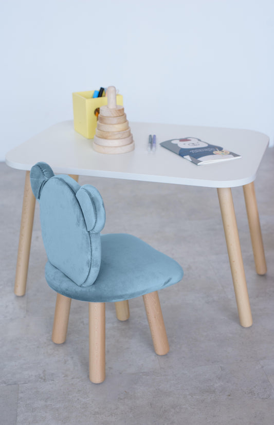 Furniture set: rectangular table without drawer and chair Bear, 5-7 years old, 115-125 cm, Cyan
